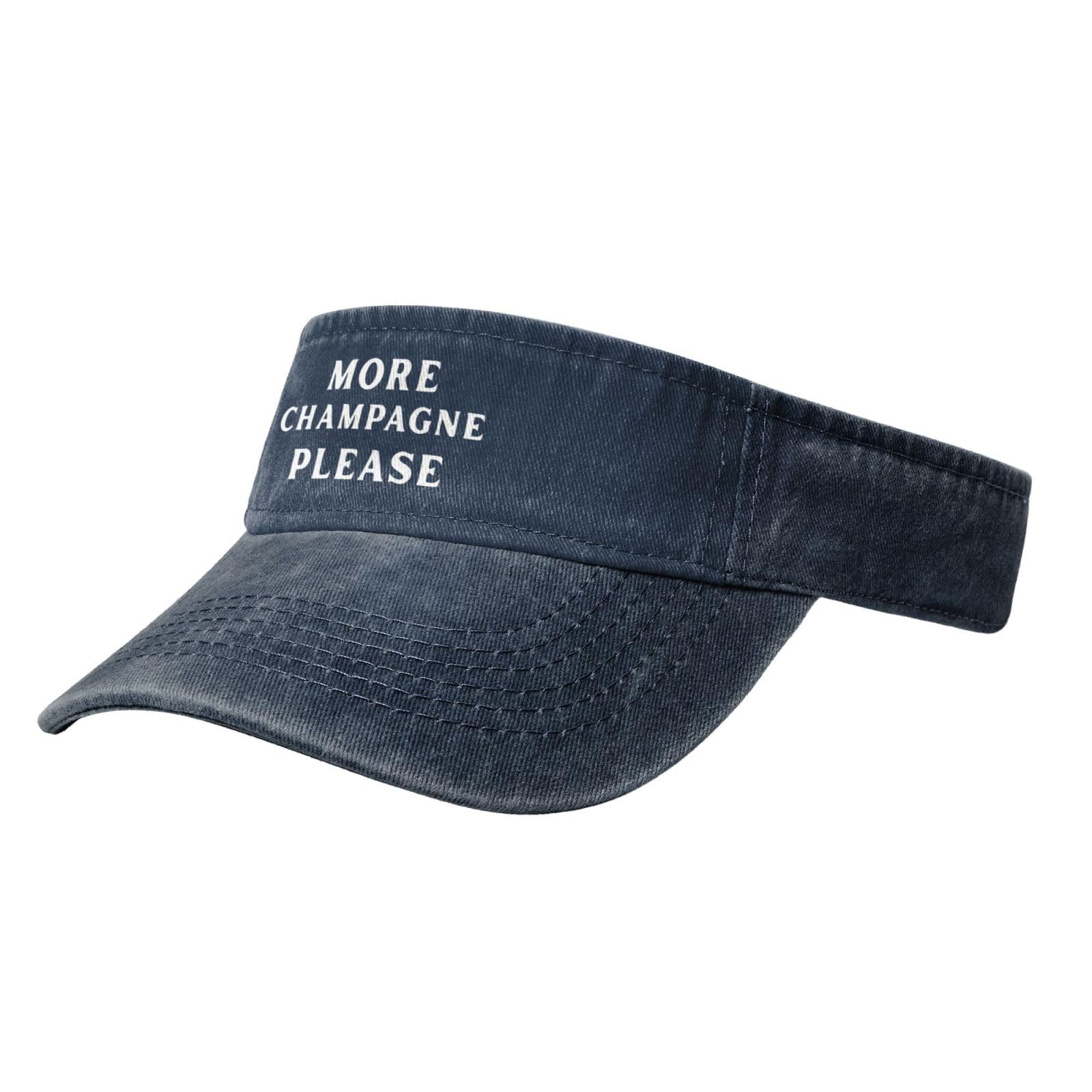 More Champagne Please Denim Visor Hat Unisex Golf Sports Empty Top Cap for Outdoor Activities Navy Blue