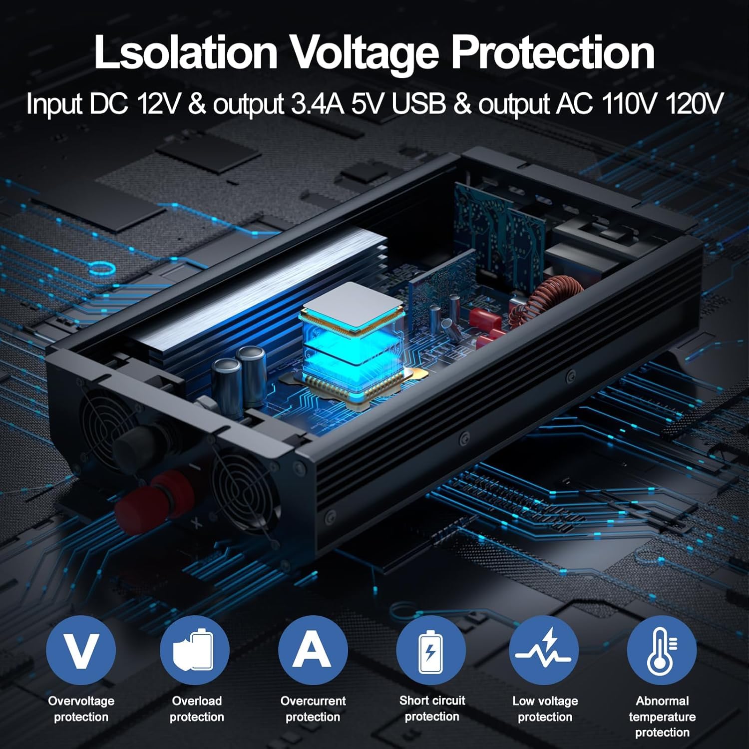 3000 W przetwornica mocy, maksymalna moc 6000 W, 12 V DC na AC 110 V120 V, pilot zdalnego sterowania z wyjściami 2 AC i portem USB 2.4, wyświetlacz LCD do konwertera energii, aktywności na