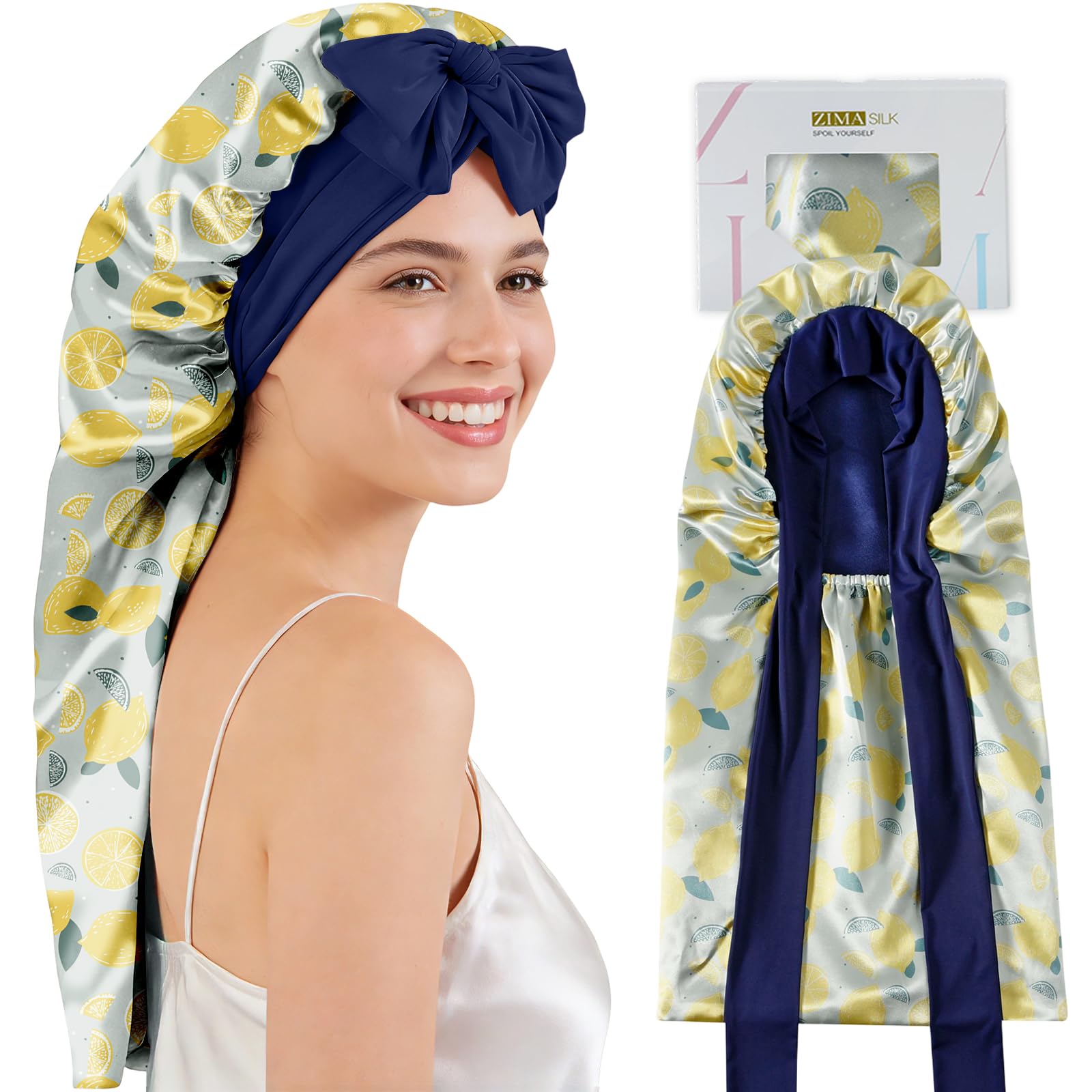 ZIMASILK Long Mulberry Silk Bonnet for Sleeping Women