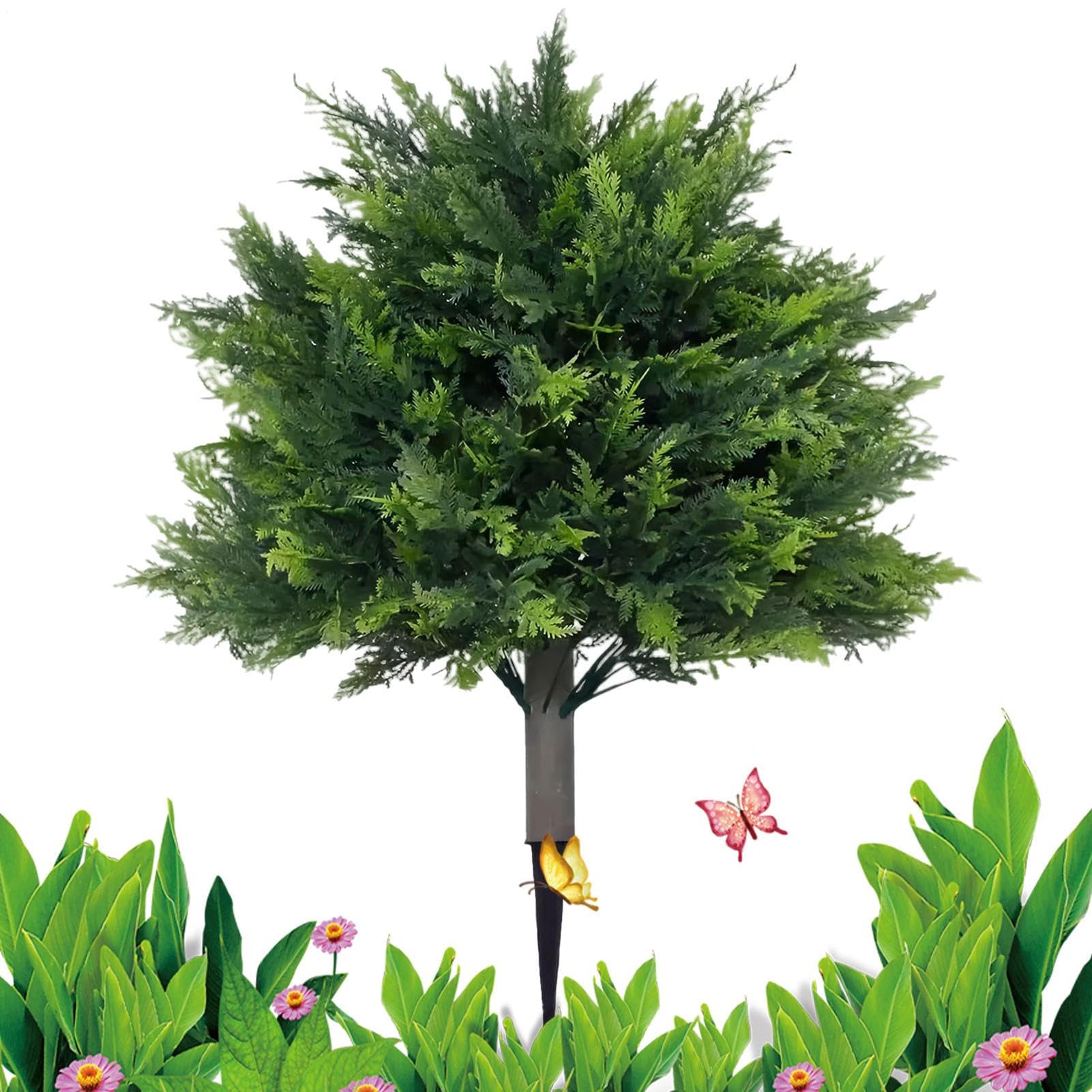 Alberi Topiari Di Cedro Artificiali Da Esterno | Arbusti Finti Piante Di Cipresso - Sempreverde Resistente Ai Raggi UV 60 Cm Con Puntale Per Interni Esterni Giardino Terrazzo Portico Fioriera
