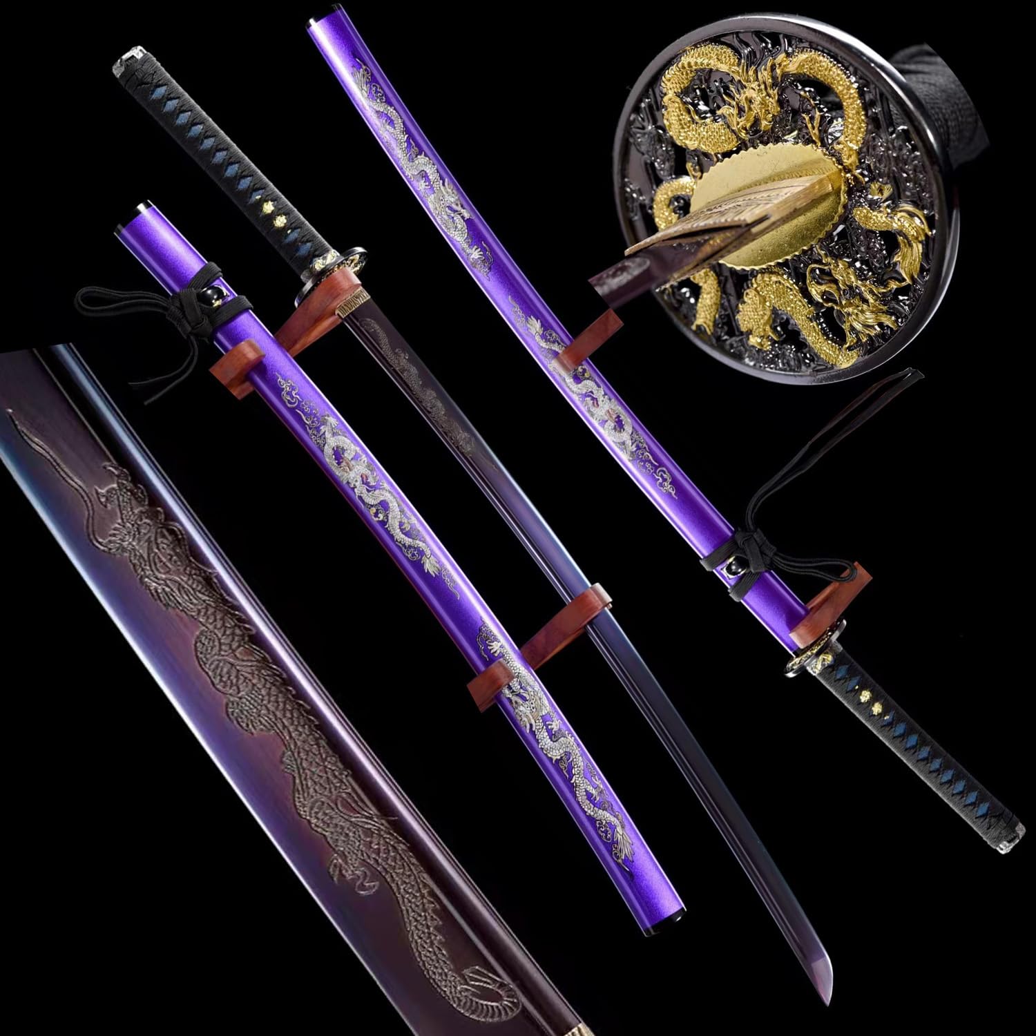 HERO SWORD Katana Dragon Samurai Katana Sword,Purple,Authentic Japanese Sword,Cool Weapon,1095 High Carbon Steel Real Sharp Full Tang Blade Combat Ready