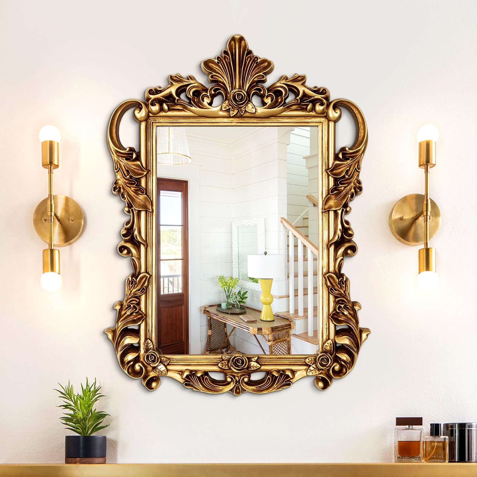 【最終値下げ】antique mirror 壁掛けゴールド アンティーク雑貨 Amazon.com: Autdot Large Antique Gold Mirror, 43.7'' x 32.2