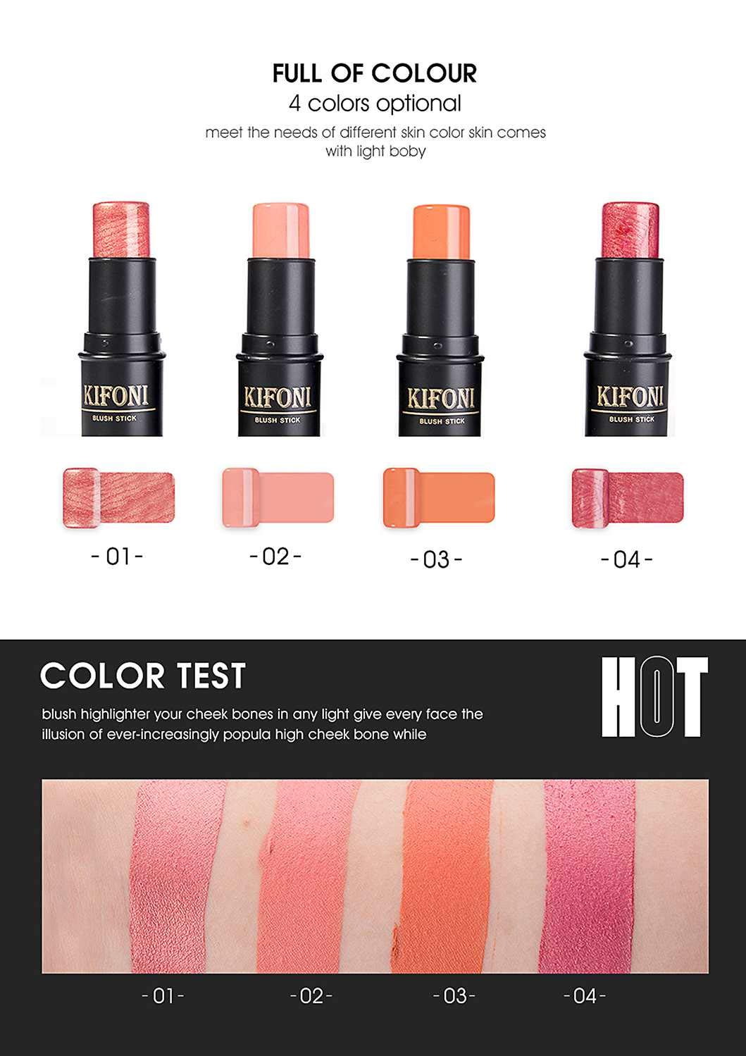 SUMEITANG 4 Colors Blush Stick Set, Cream Blush Stick for Blush Makeup