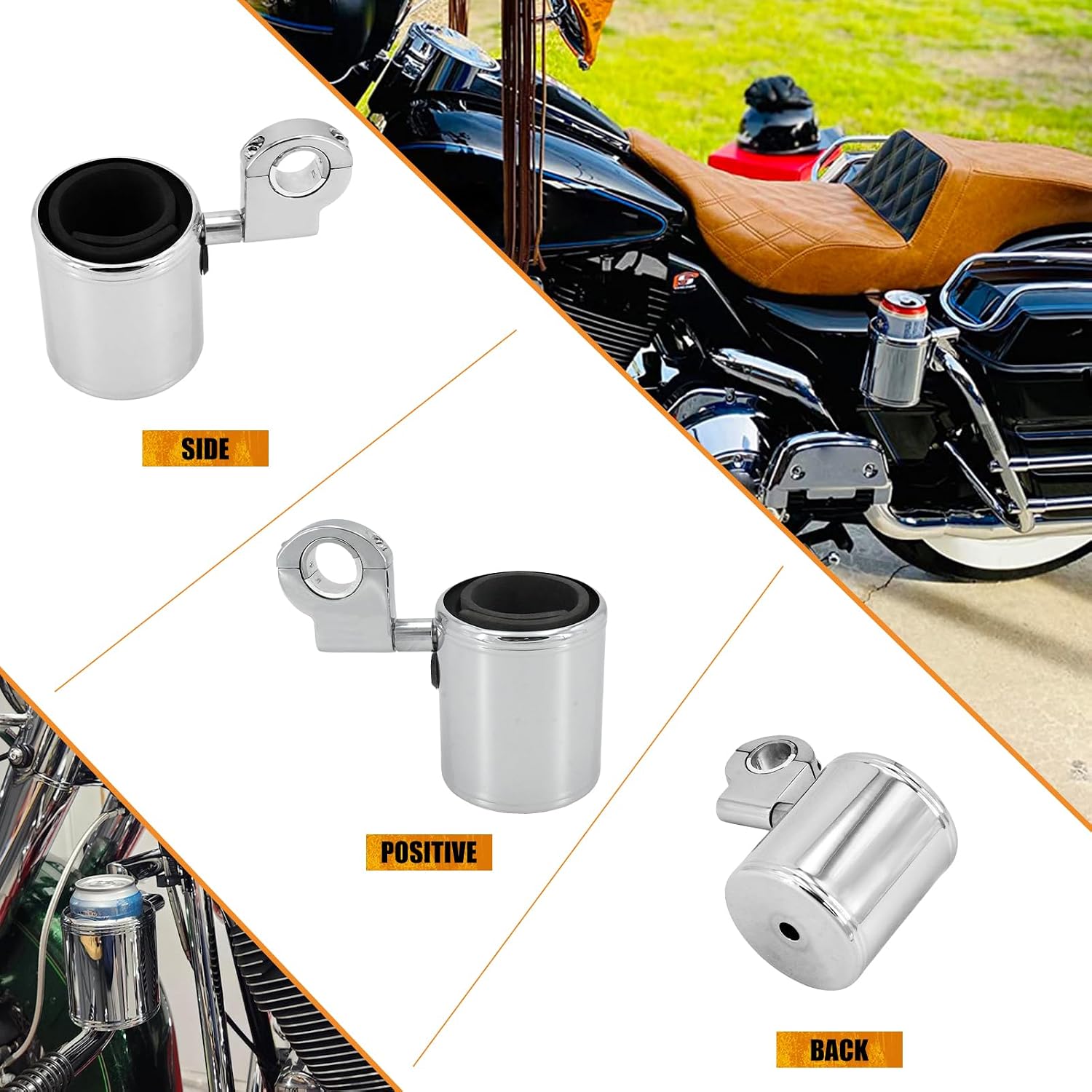 Motorcycle Handlebar Cup Holder Adjustable Fit for Harley Touring Electra Road Glide Sportster Dyna Softail Universal for 7/8" 1'' 1.25'' Handlebar (Chrome)