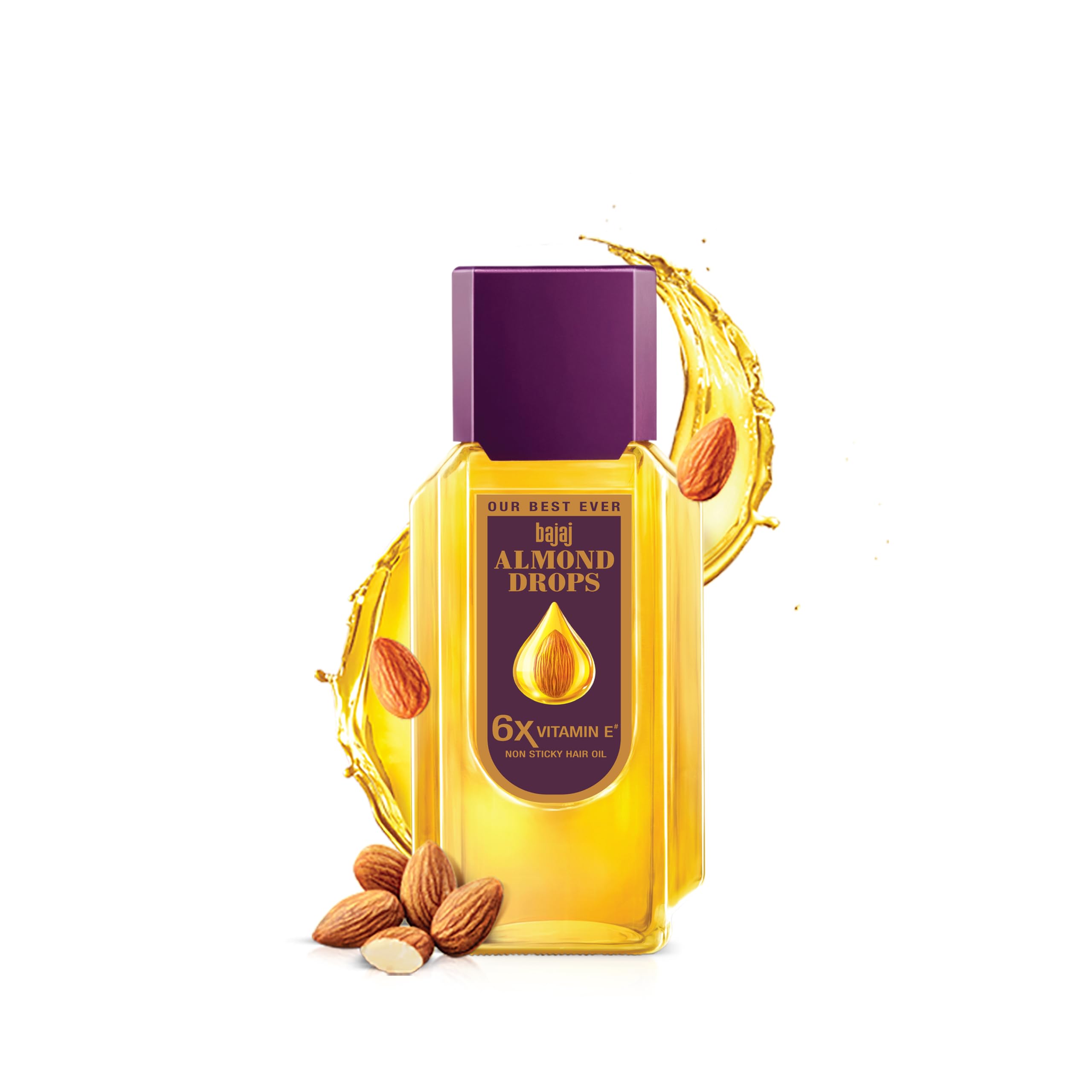 Bajaj Almond Drops Hair Oil, 6.76 fl.oz (200ml), Almond Oil Enriched with 6X Vitamin E, Light and Non-Sticky, Anti-Frizz, Hair Fall Control
