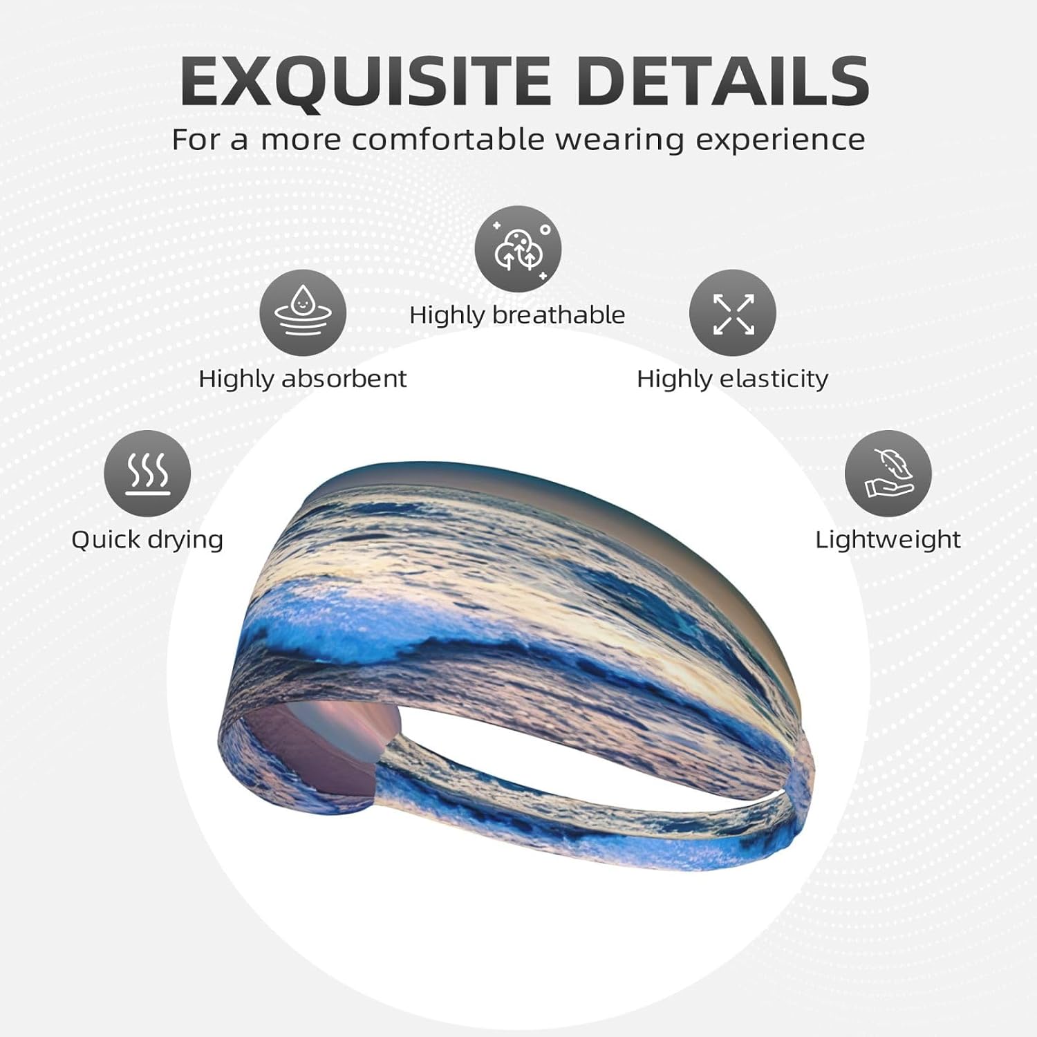 Serene Seaside Sunset Print Elastic Headband Sports Running Fitness Headwear Fashion Exercise Outdoor Gift Use