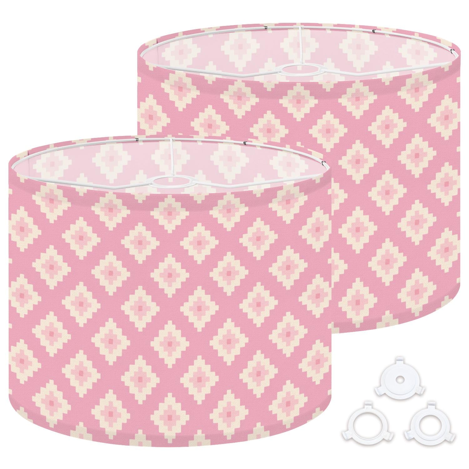 Deruinvaio Multi1 2Pcs 13In Lampshade Lamp Shade Pink Geometric Diamond Cream Pixel For Ceiling Light, Table Lamp Floor Lamp Easy Assembly Replacement Light Shade