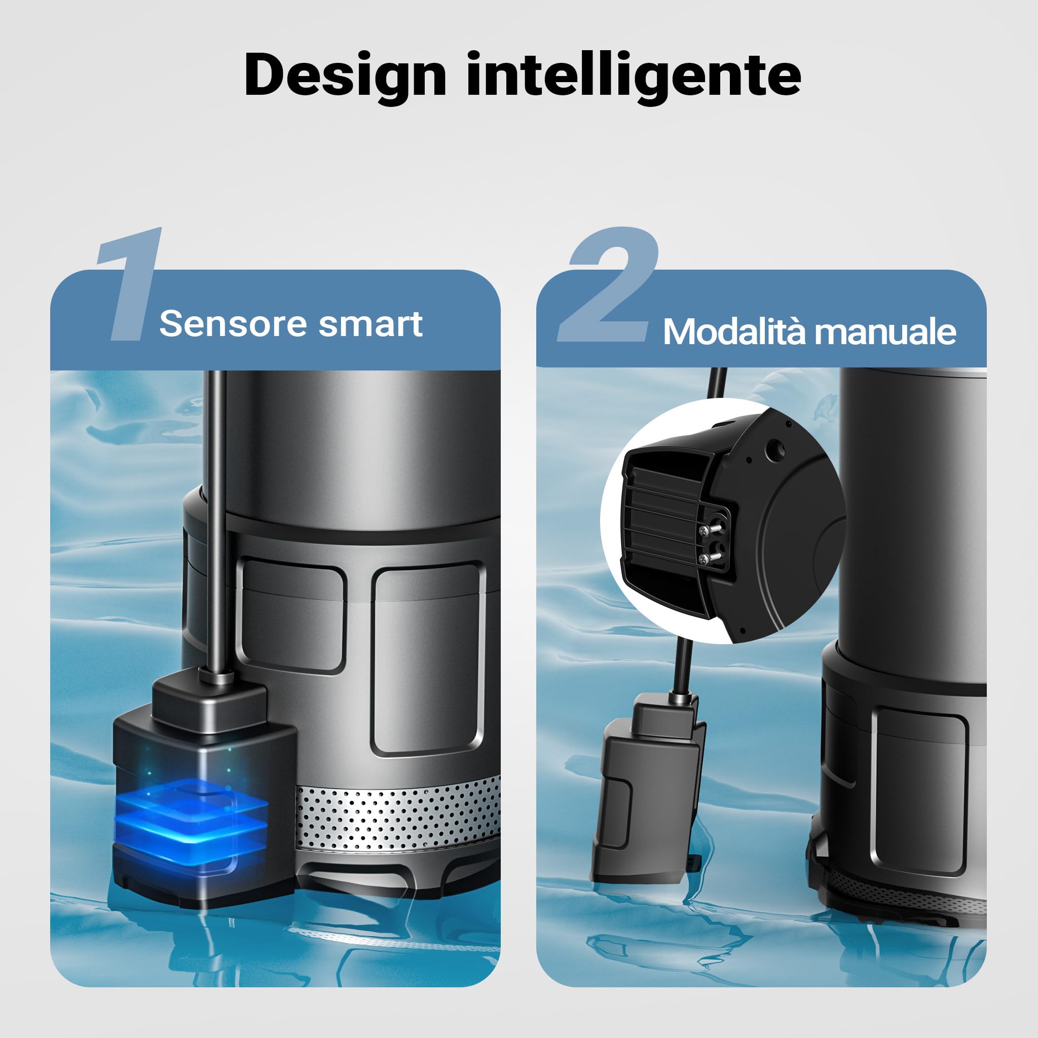 Wiltec Pompa sommersa, 1200W 6000 l/h, profondità max 7 m, Elettropompa a immersione per pozzi e cisterne