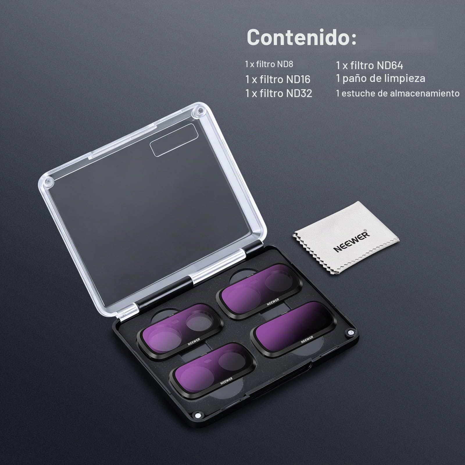 NEEWER Juegos de Filtro ND Solo Compatible con Insta360 Luna Ultra, ND8 + ND16 + ND32 + ND64 HD Kit de Accesorios Fotografía con Filtro Densidad Neutra Lente Objetivo Action con Estabilizador, FL-L01