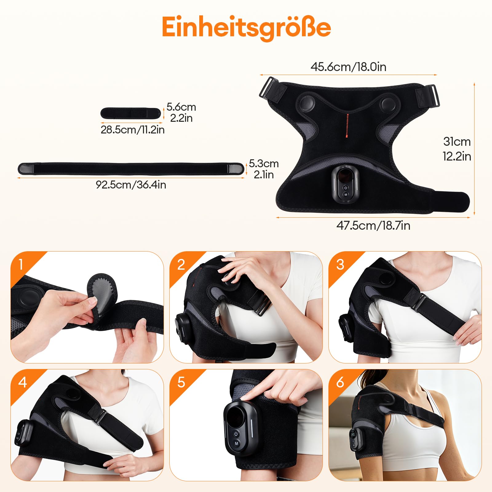 Kabelloses Schulter-Heizkissen mit abnehmbarer magnetischer Fernbedienung, kabelloses Schulter-Heizkissen mit Wärmefunktion, 5000 mAh Akku, 5 Heizstufen, 5 Vibrationsmodi, 3 Timer