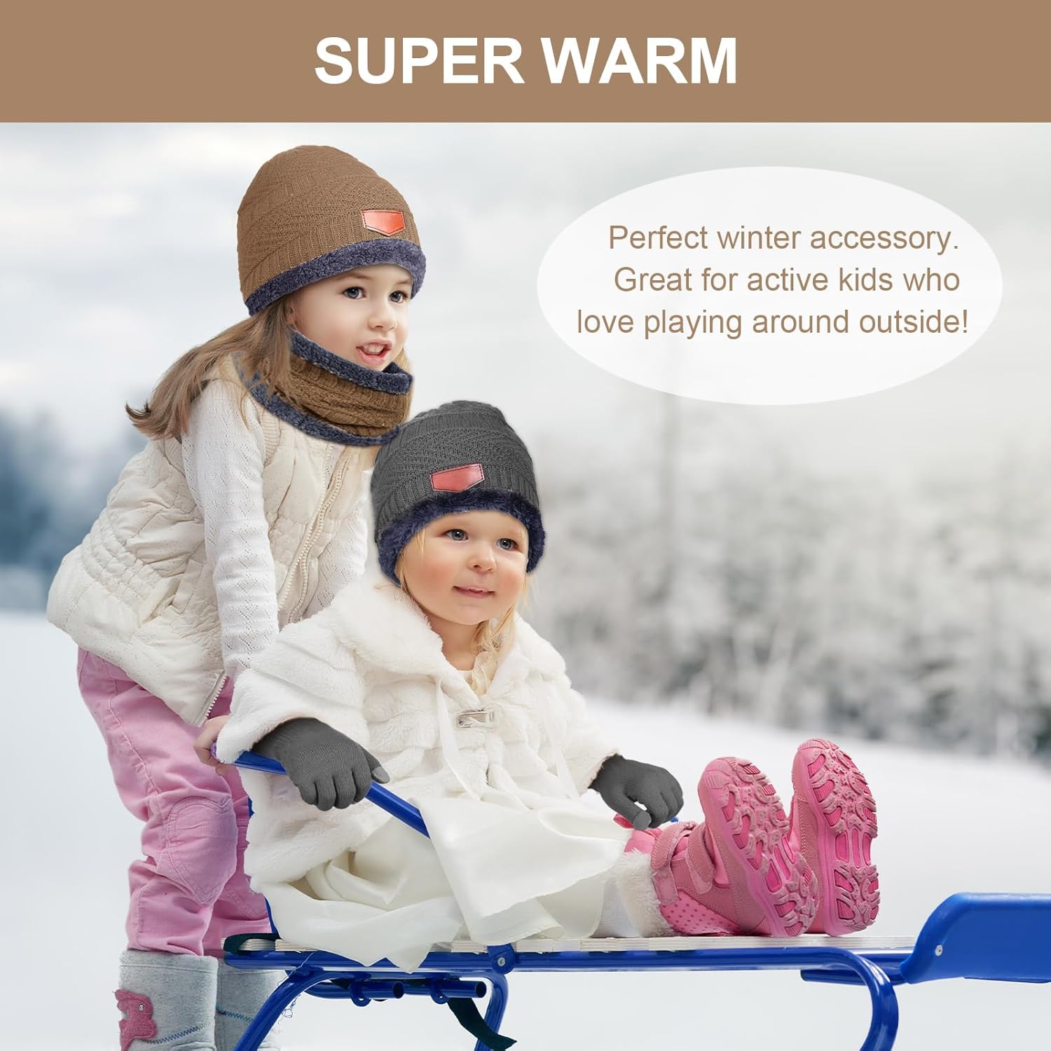 JaGely 9 Pcs Kids Winter Hat Glove Scarf Set Toddler Knit Beanie Cap Warm Neck Warmer Scarf Touchscreen Glove for 5-14 Years - Image 6