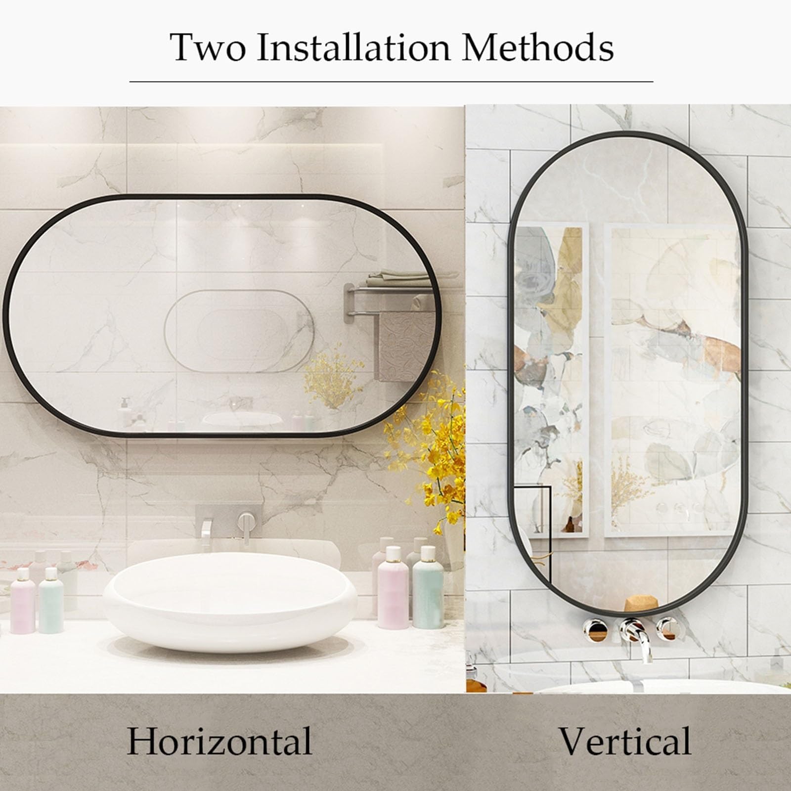 Specchio Ovale Per Il Trucco, Specchio Da Bagno Con Cornice In Metallo, Specchio Da Parete HD Impermeabile E Antiossidante, Per Ingresso, Camera Da Letto E Soggiorno, Nero E Oro(Black,50*80cm/19.69*31