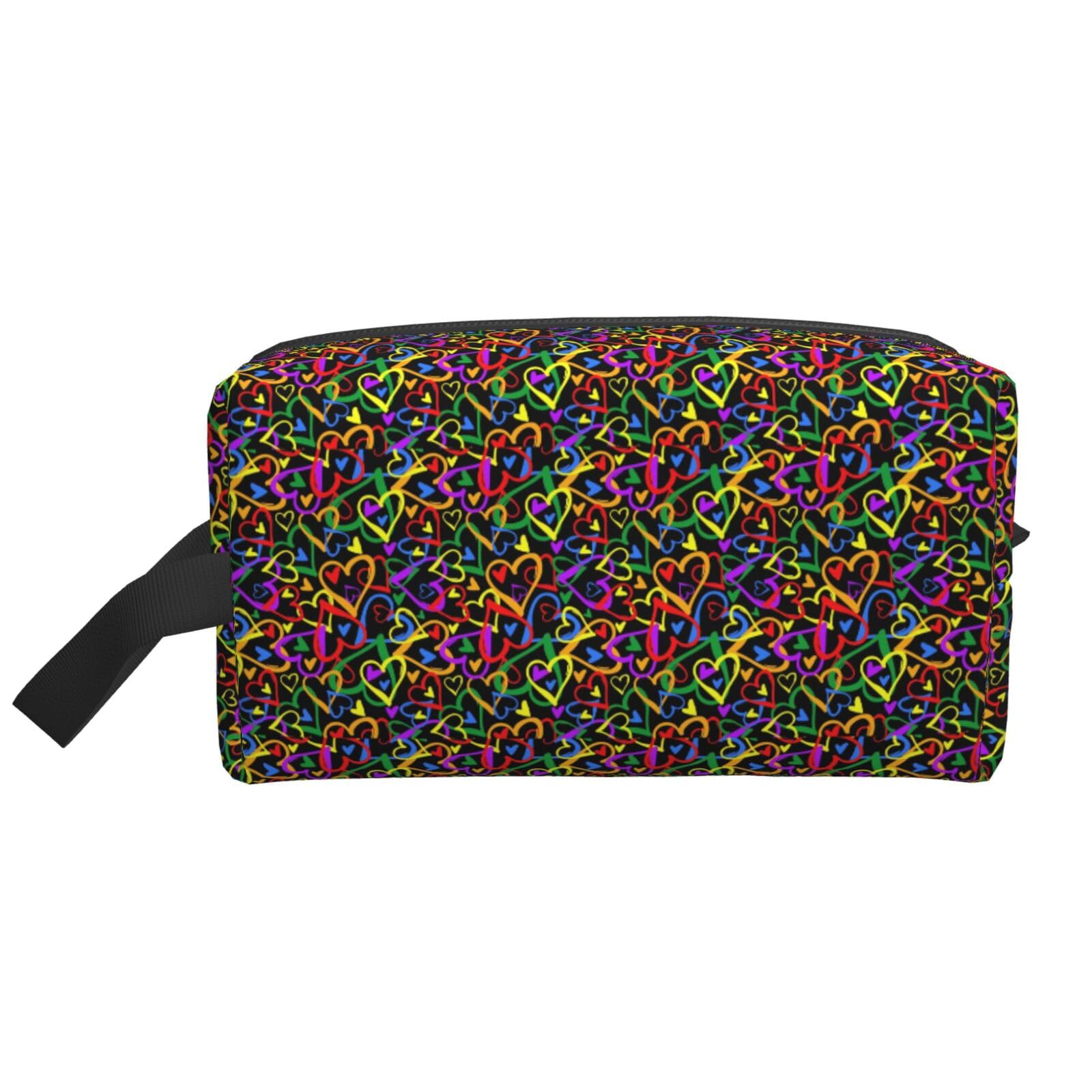 Ercgad Unisex White Gay Pride Rainbow Print Large Capacity Travel Toiletry Bag Cosmetic Pouch Daily Storage Makeup Case