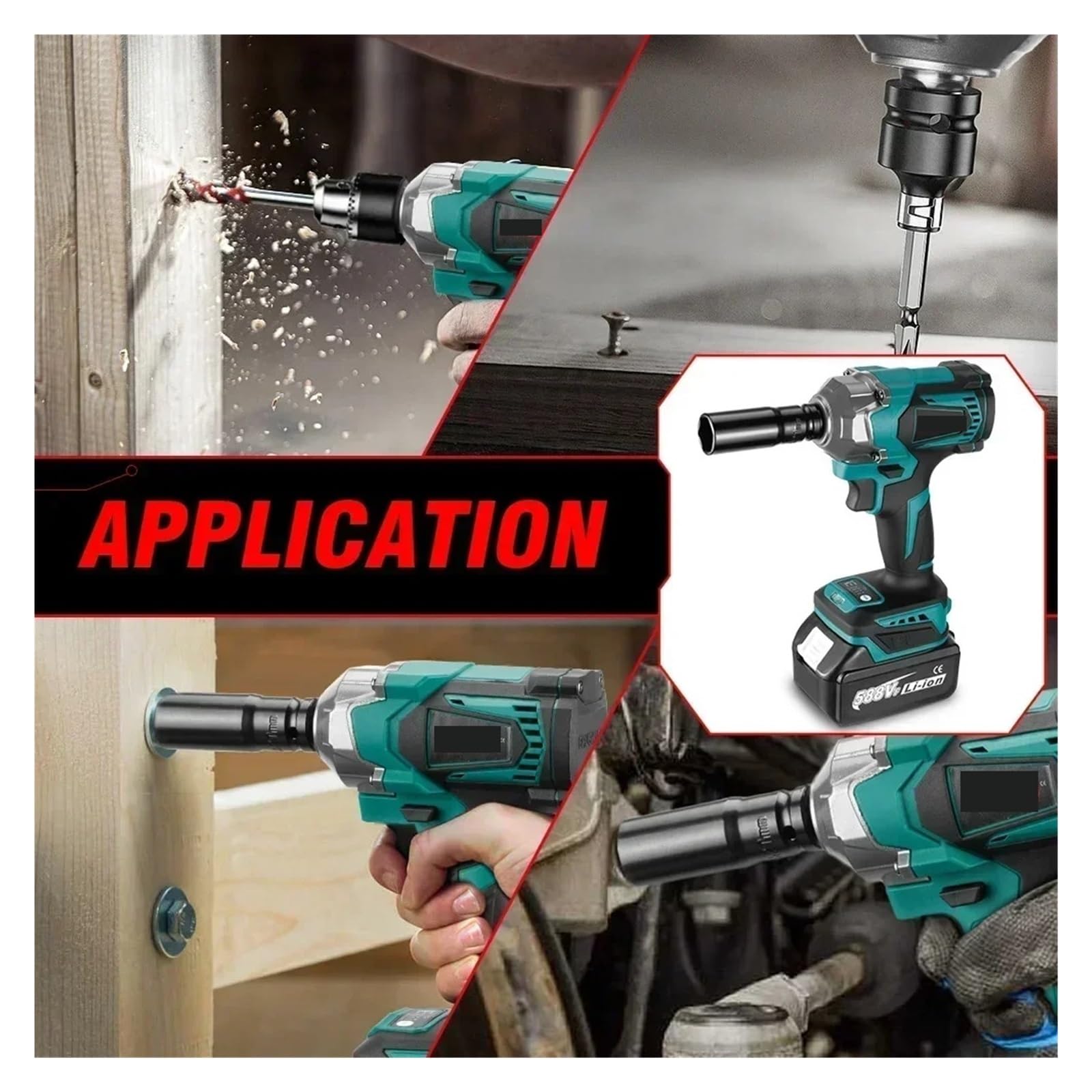 Llave de Impacto Llave De Impacto Eléctrica Sin Escobillas 1200N.M, Llave Eléctrica Inalámbrica De 1/2 Pulgadas, Destornillador, Herramientas Eléctricas For Batería De 18V