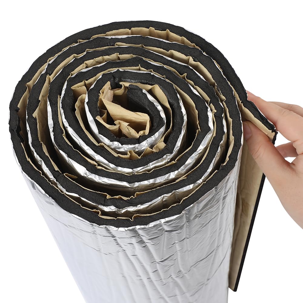 4 rotoli di tappetino isolante insonorizzante per auto, spessore 10 mm, autoadesivo, termoisolante, isolamento acustico, per tetti, pavimenti, 200 x 50 cm