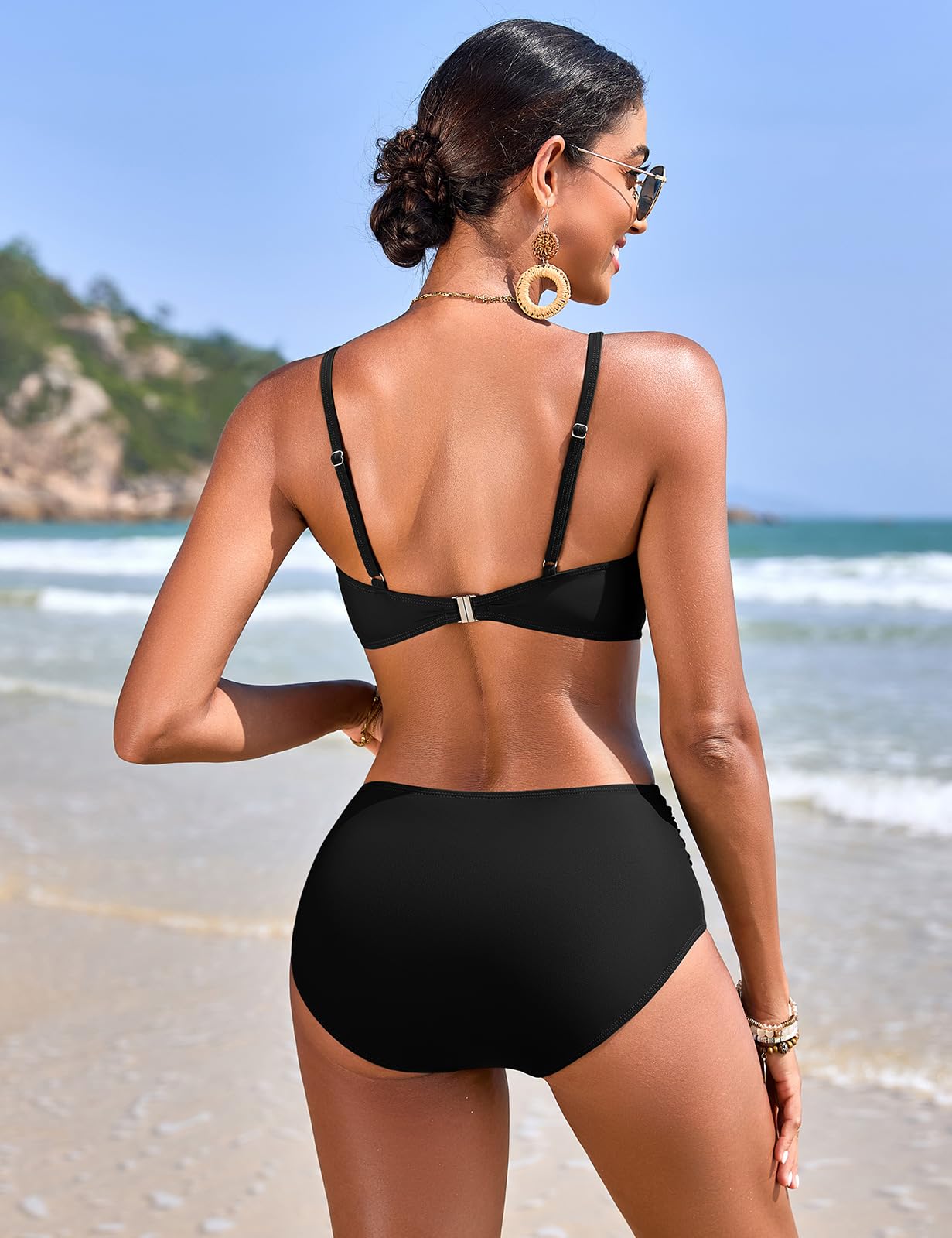UMIPUBO Bikini Mujer Bañadores Traje De Baño 2 Piezas Sexy Push Up Cuello En V Perla Pliegues Reductores Control abdominal Conjunto Talle Alto Biquinis Dos Piezas