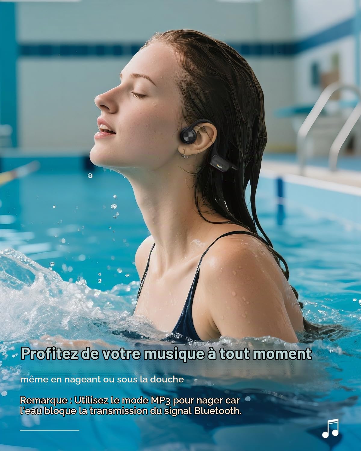 Wantek Casque Conduction Osseuse, Écouteur Natation À Bluetooth 5.4, mémoire 32 Go intégrée, Lecteur MP3 Étanche IPX8, 10 Heures de Jeu, Ecouteur Natation sans Fil, Casque Sport pour la Natation