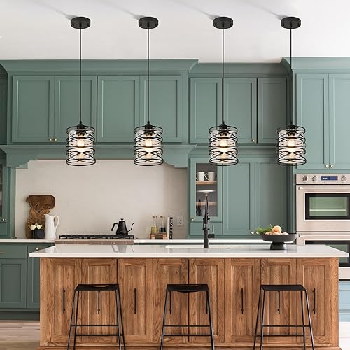 Miniatura 6 de Paquete de 1 lámpara colgante de 6.3 pulgadas en espiral negra para isla de cocina, luz moderna de metal soplado a mano, vidrio sembrado, luz