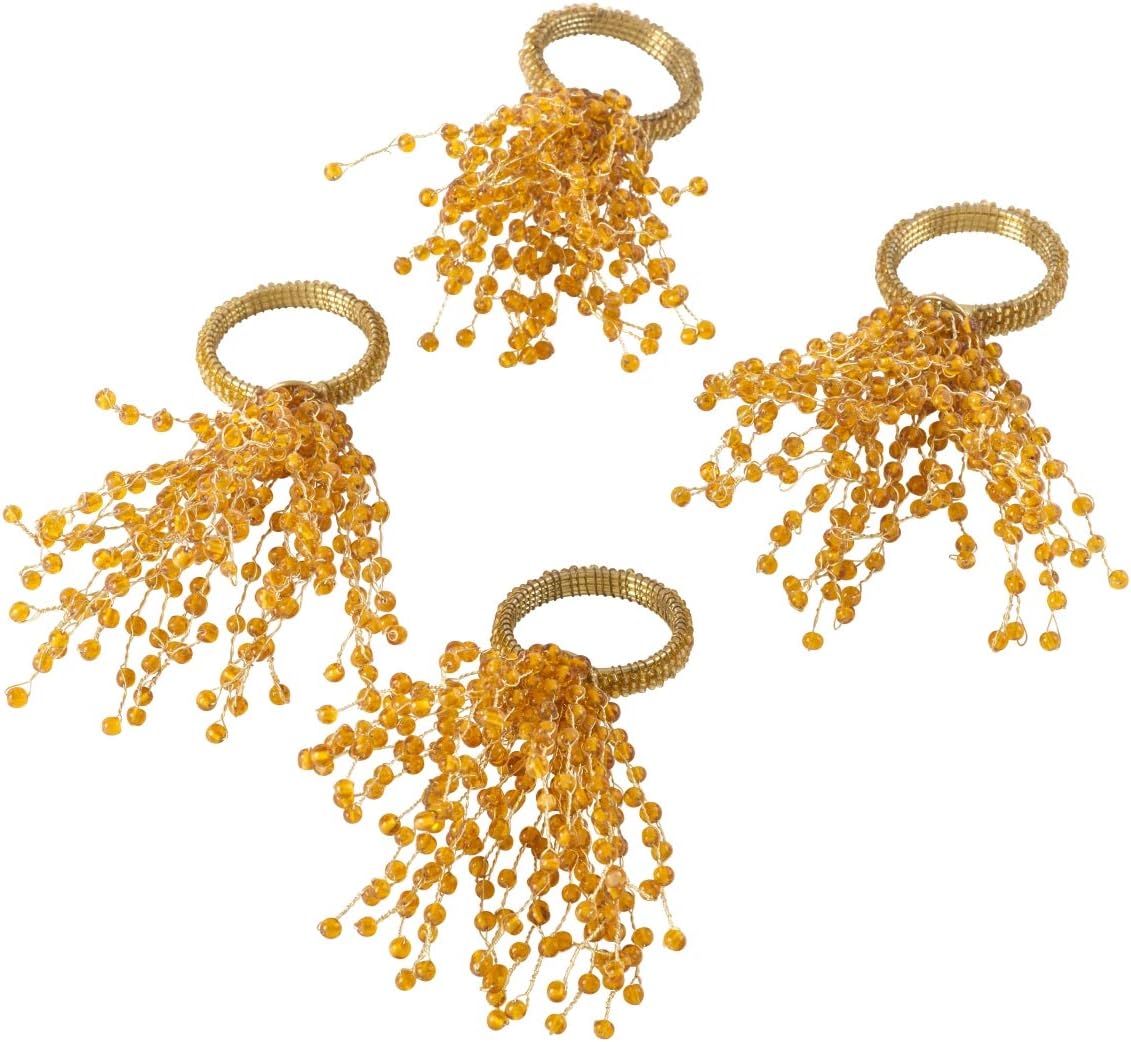 saro lifestyle nr389.gl beaded spray design napkin ring, gold - set of 4