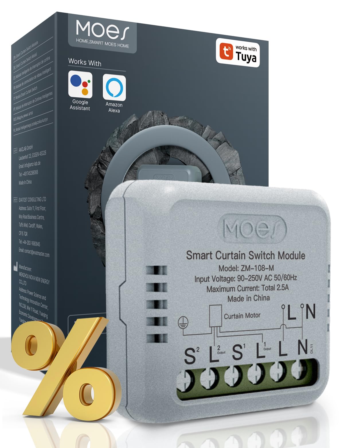 MOES ZigBee RF433 Módulo de interruptor de cortina inteligente para persianas enrollables motorizadas eléctricas Motor obturador Disponible Smart Life APP Control, Concentrador Tuya ZigBee requerido