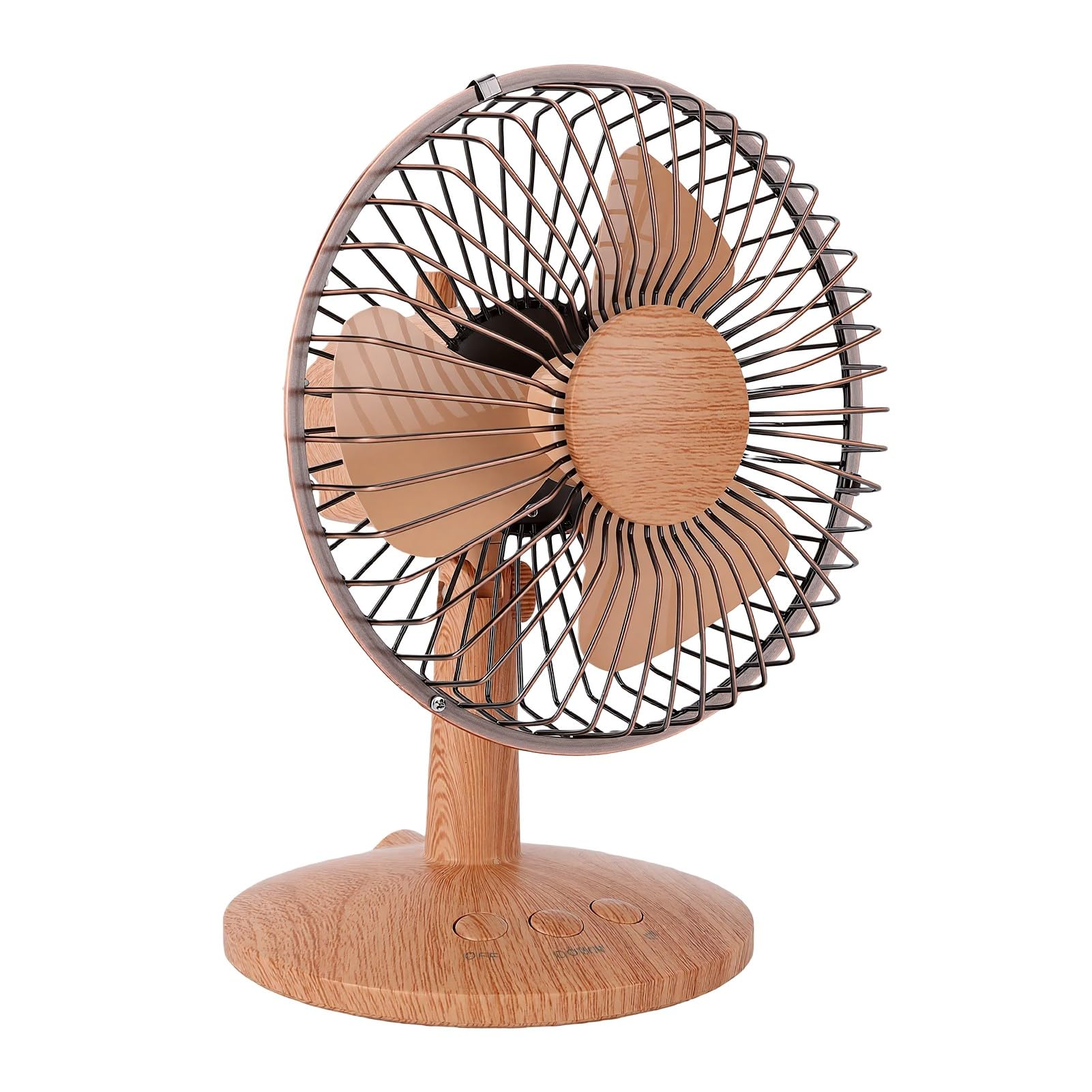 Sxhlseller Ventilador de Escritorio Pequeño, Ventilador de Mesa Oscilante Portátil de 2 Velocidades con Apariencia de Veta de Madera, Mini de Refrigeración con Doble Alimentación USB o Funciona con