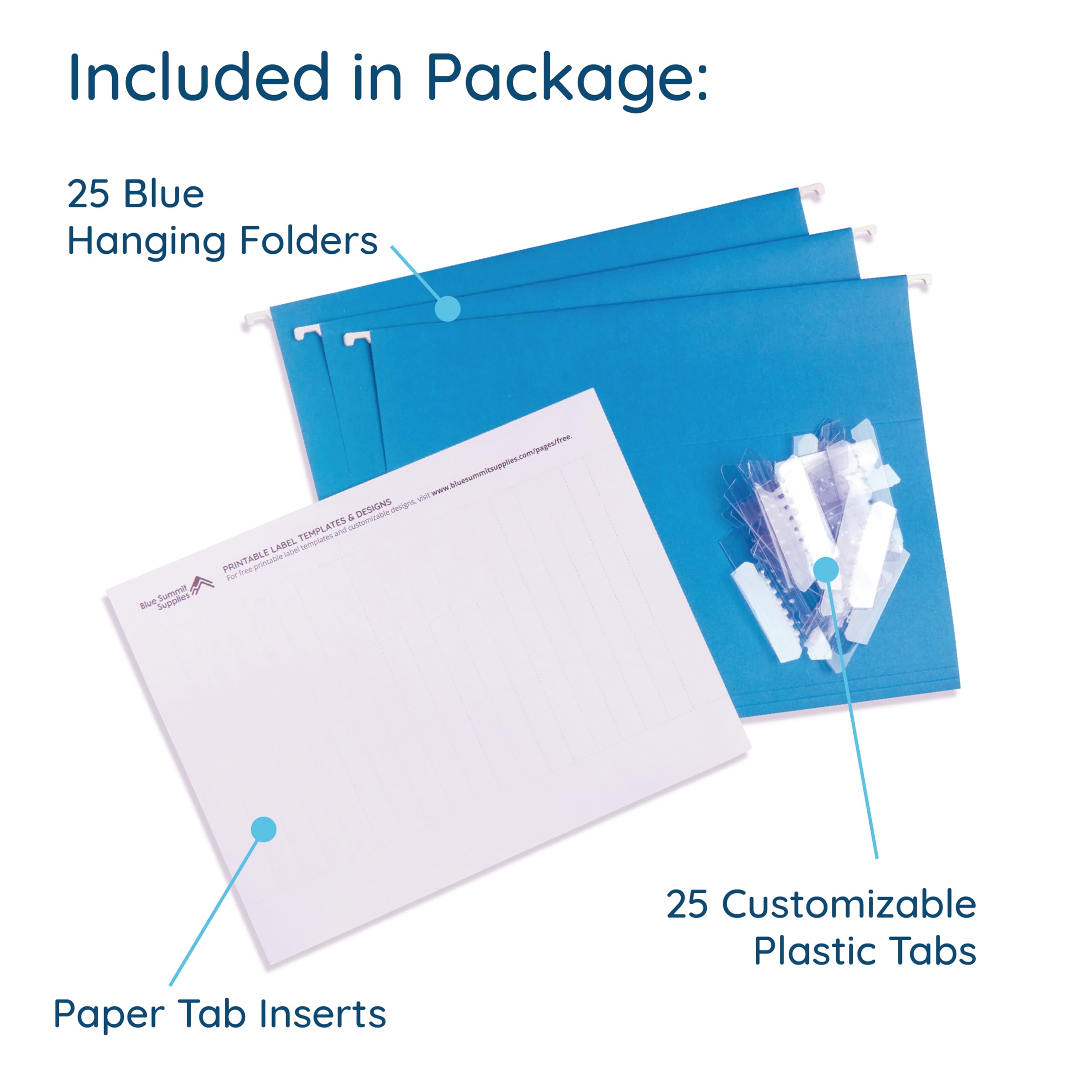 Blue Summit Supplies Hängemappen, 25 verstärkte Hängemappen, entworfen für Zuhause und Büro, farbkodierte Dateiorganisation, Briefgröße, blau, 25 Stück