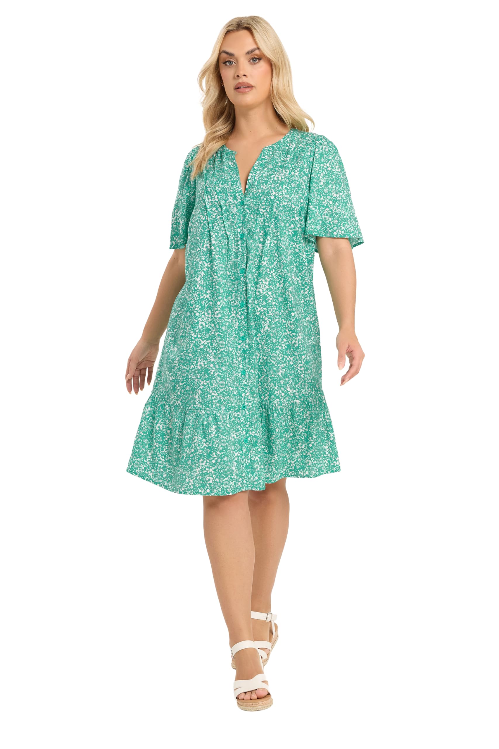 Yours Women's Green Ditsy Floral Smock Dress In | Size: 20
