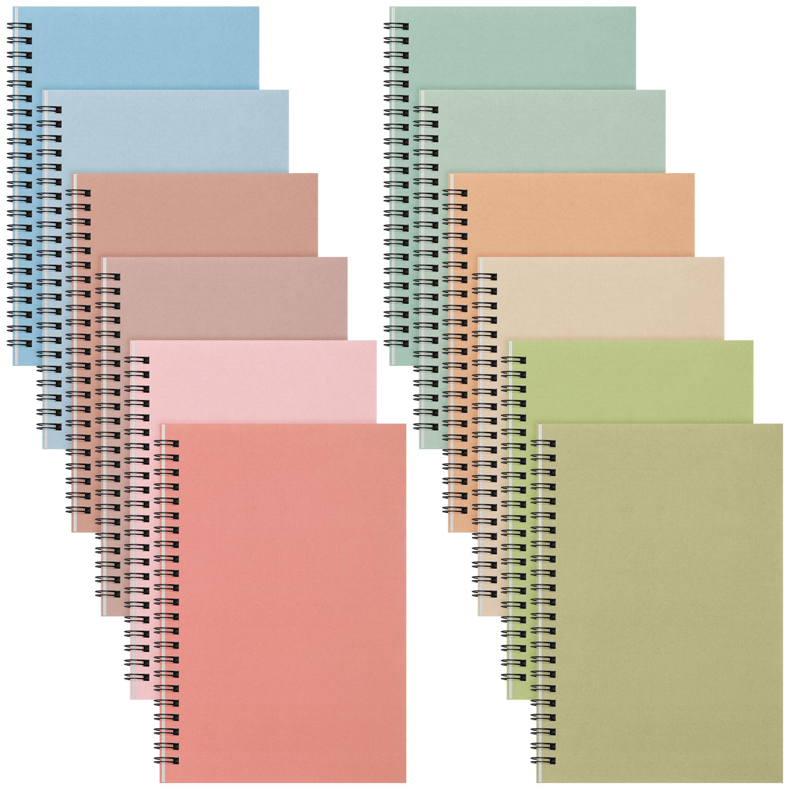Fuutreo 12 cuadernos en espiral para el trabajo, tamaño A5, 8.3 x 5.7 pulgadas, cuaderno con rayas universitarias, cuaderno de papel kraft, papel rayado, 12 colores, 60 hojas, 120 páginas para oficina