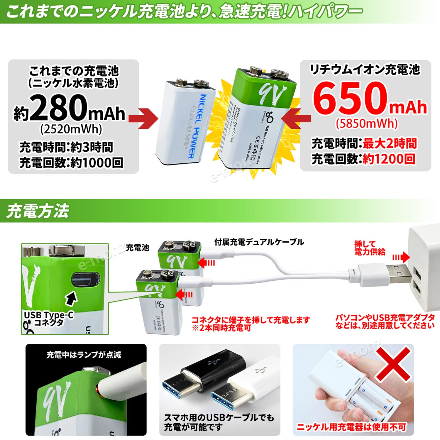 Amazon | USB充電 リチウムイオン充電池 【 超ハイパワーリチウム