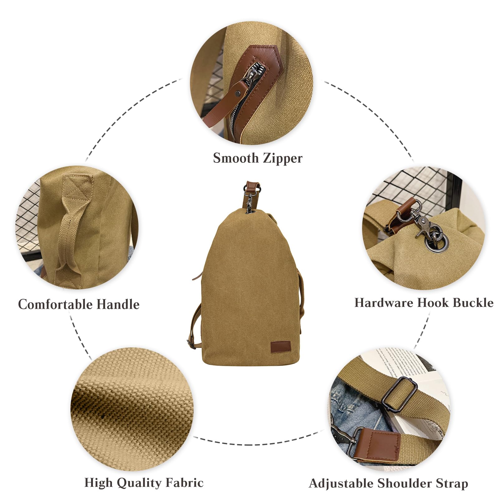 CORIOS Unisex Brusttasche Sling Rucksack Herren Damen Canvas Schultertasche Leicht Crossbody Umhängetasche Sporttasche Beiläufig Chest Bag Crossover Daypack für Reise Wandern Laufen Klettern Khaki