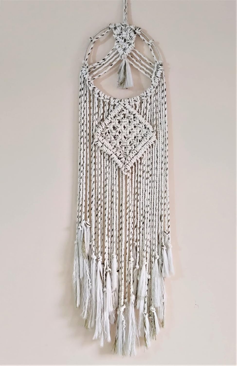 Cotton Wall Hanging for livingroom Decoration | Bohemian Geometric Theme | Cotton Dream Catcher | Bohemian Wall Decor | Handmade (3 feet, White with Green Lines) by Indian Collectible