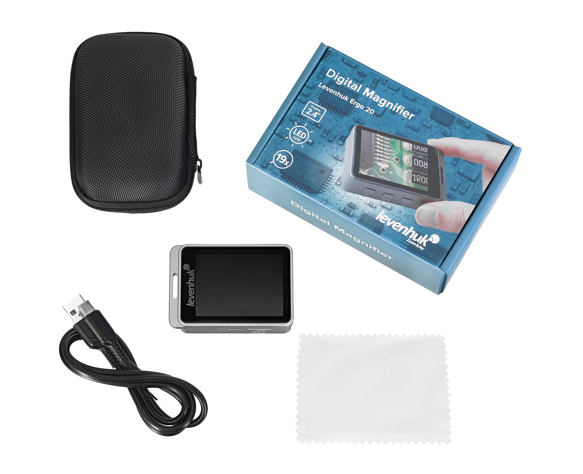 Levenhuk ERGO 20 Lente d’Ingrandimento Digitale Wireless Portatile con Schermo LCD a Colori da 2,4 Pollici, Funzione di Cattura Immagini e Zoom Fino a 19x, per Lettura e Ricerca