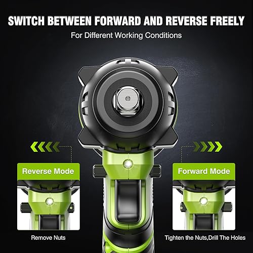 Miniatura 8 de Llave de impacto inalámbrica, 406 pies-libras (550 N.m), llave de impacto sin escobillas de 12 pulgada, pistola de impacto de alto par de 2800 RPM,