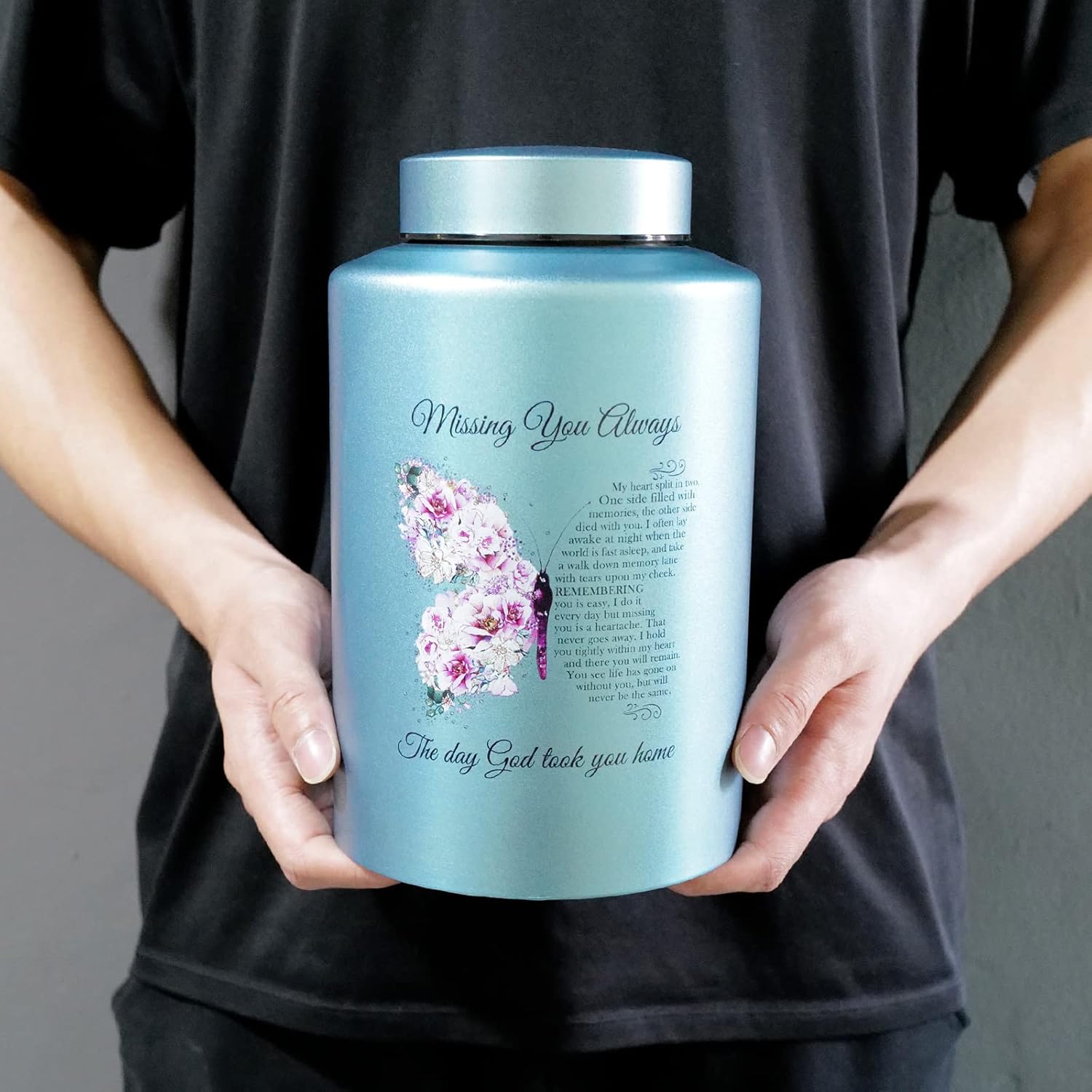 Up to 220 lbs Large Stainless Steel Cremation Urns for Adult Male Female Ashes, Funeral Memorial Keepsake Waterproof Urn for Human Women Man Remains, Custom-Engraved Name and Photo(Butterfly)