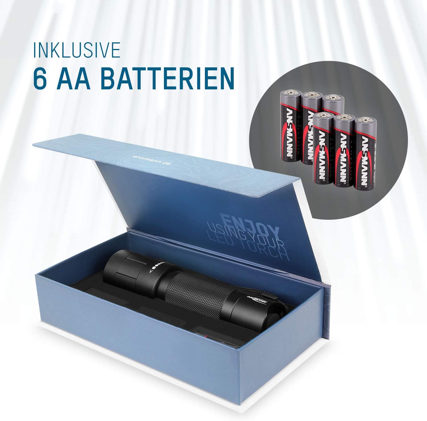 ANSMANN LED Flashlight package contents with batteries