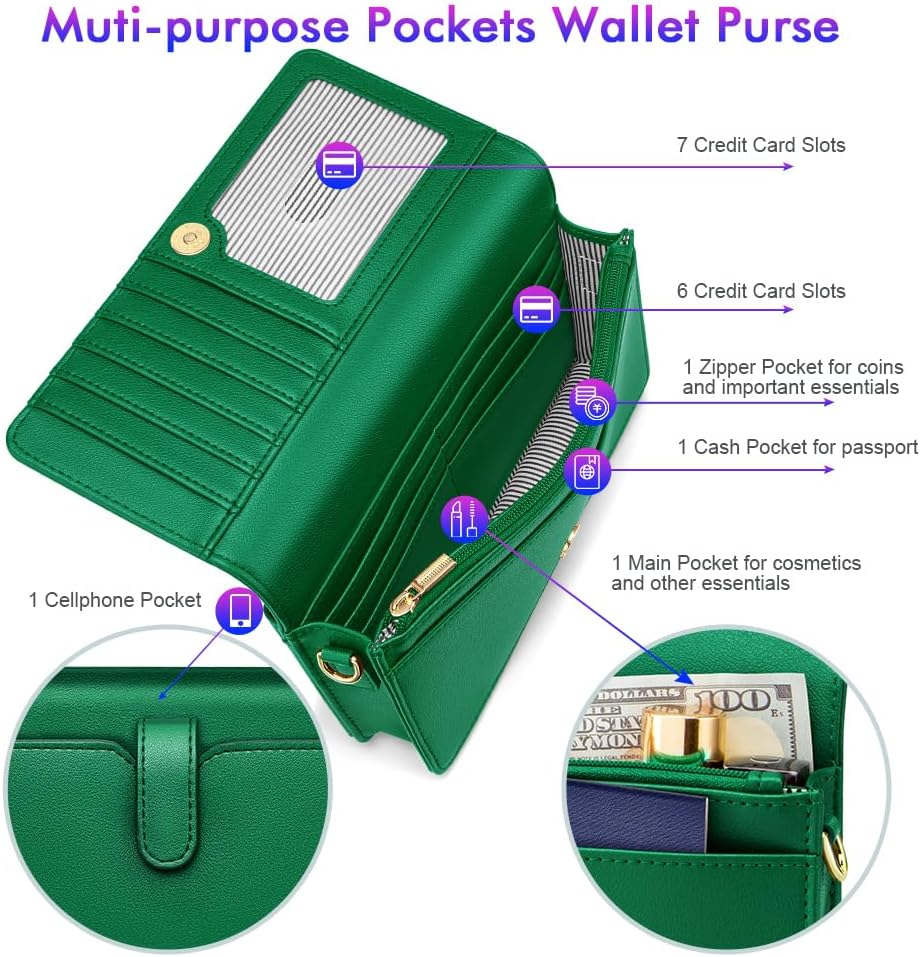 nuoku Women Small Crossbody Bag Cellphone Purse Wallet with RFID Card Slots 2 Straps - Image 3