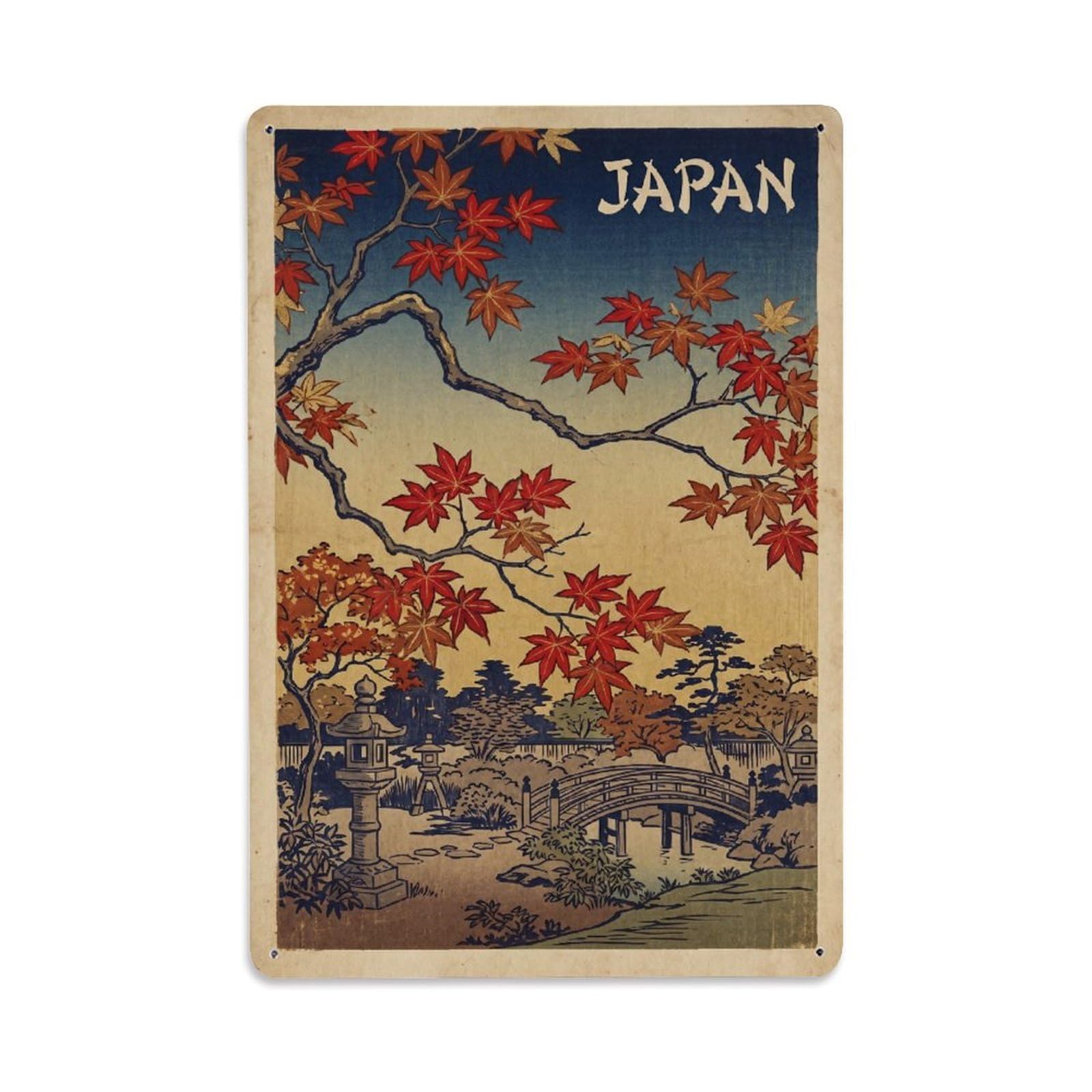 Metal Tin Sign Vintage Travel Japan Maple