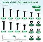 447PCS Metric Nuts and Bolts Assortment Kit - M6 M8 Screws Assortment, Assorted Machine Screws Nuts Washers with Hex Wrenches, Grade 10.9 Alloy Steel Black Oxide Button Head Hex Socket Cap Screw Set