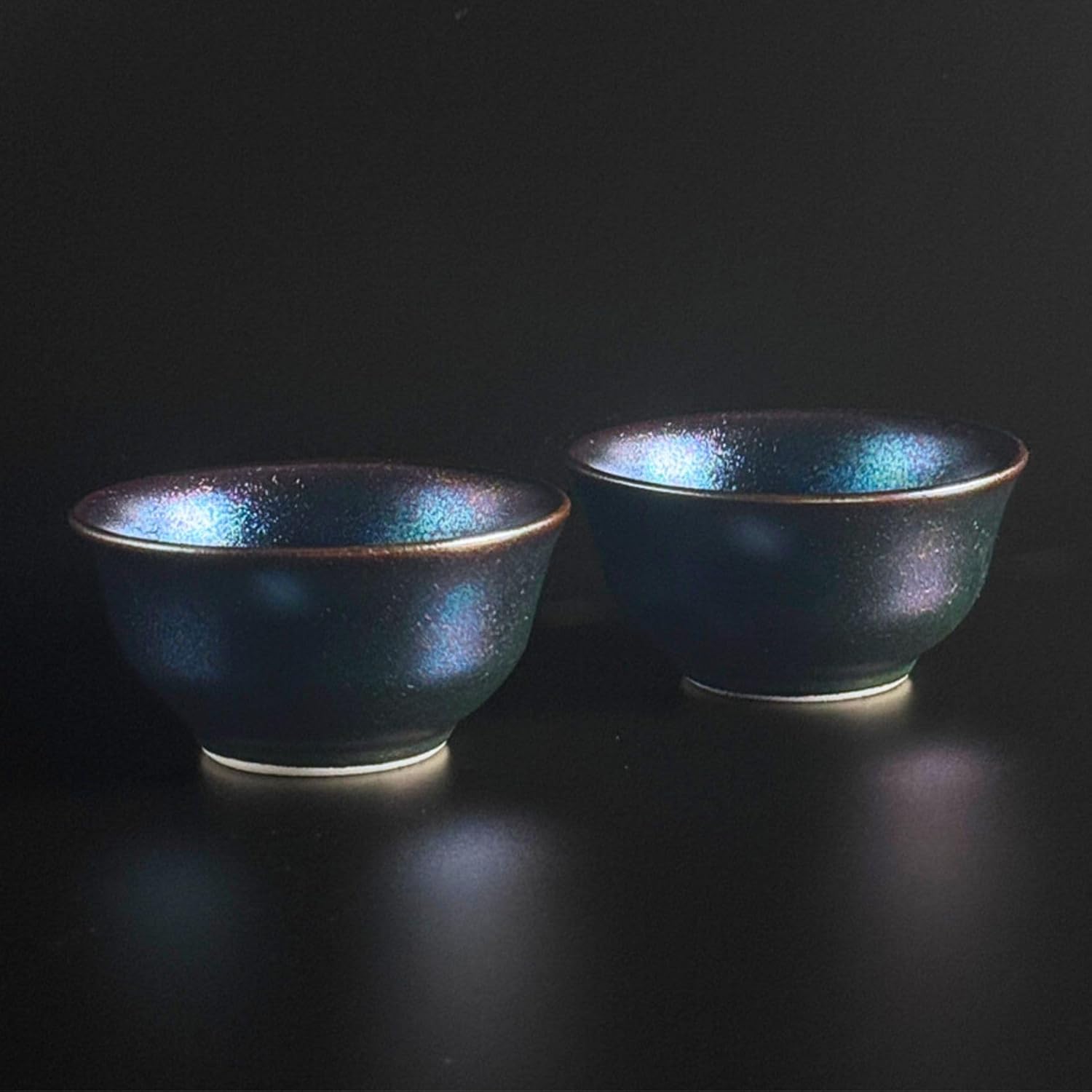 Japanese Ceramic Sake Cups Set of 2, Mino ware,Raster Black Blue glaze 1.86 fl oz