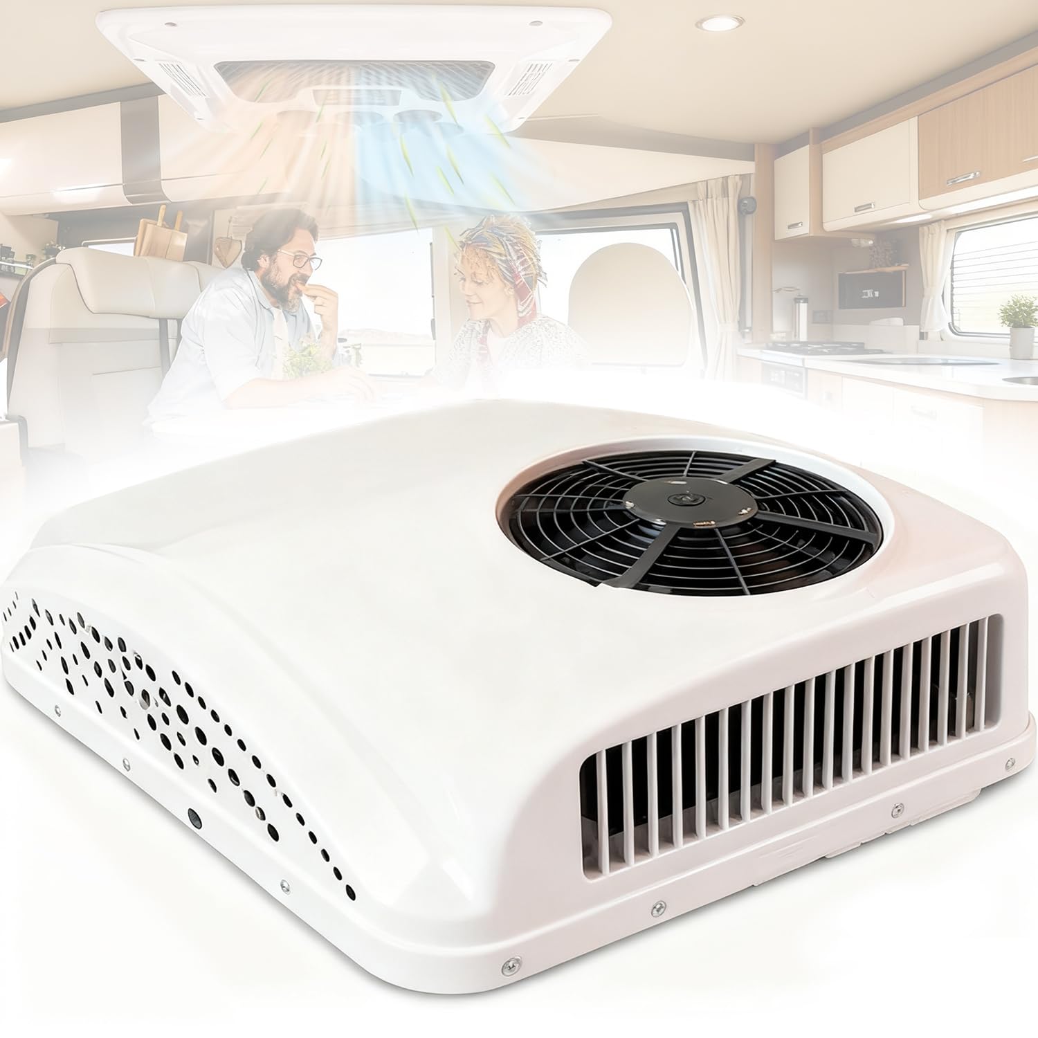 Condizionatore Aria Elettrico da Tetto per Camper,Aria Condizionata in Parcheggio,Roulotte e Bus - Unità A/C Non Condotta con Funzione Raffreddamento e Riscaldamento 220V