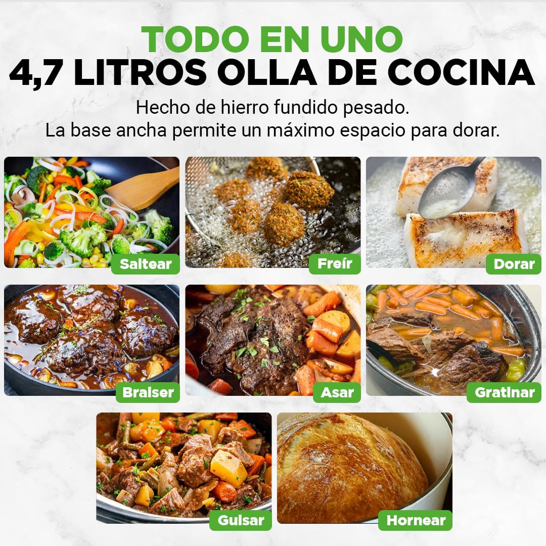 Nutrichef Olla de hierro fundido, Redonda, Esmaltada, 5 cuartos, Recubierta de porcelana, Con tapa
