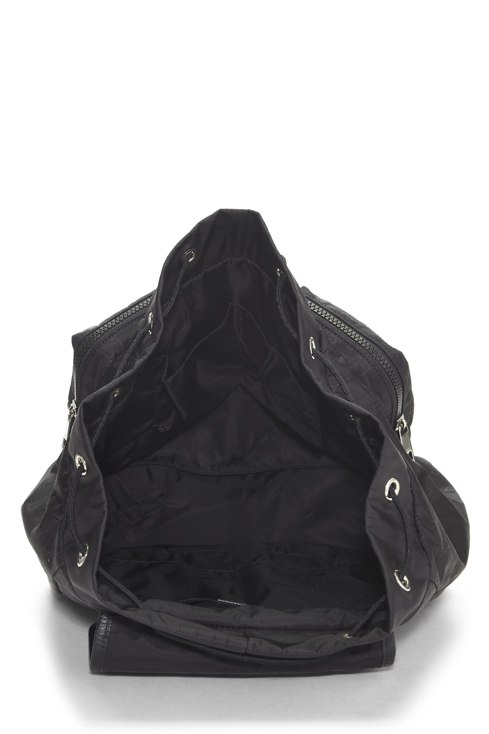 Gucci, Pre-Loved Black Nylon Double Pocket Backpack, Black