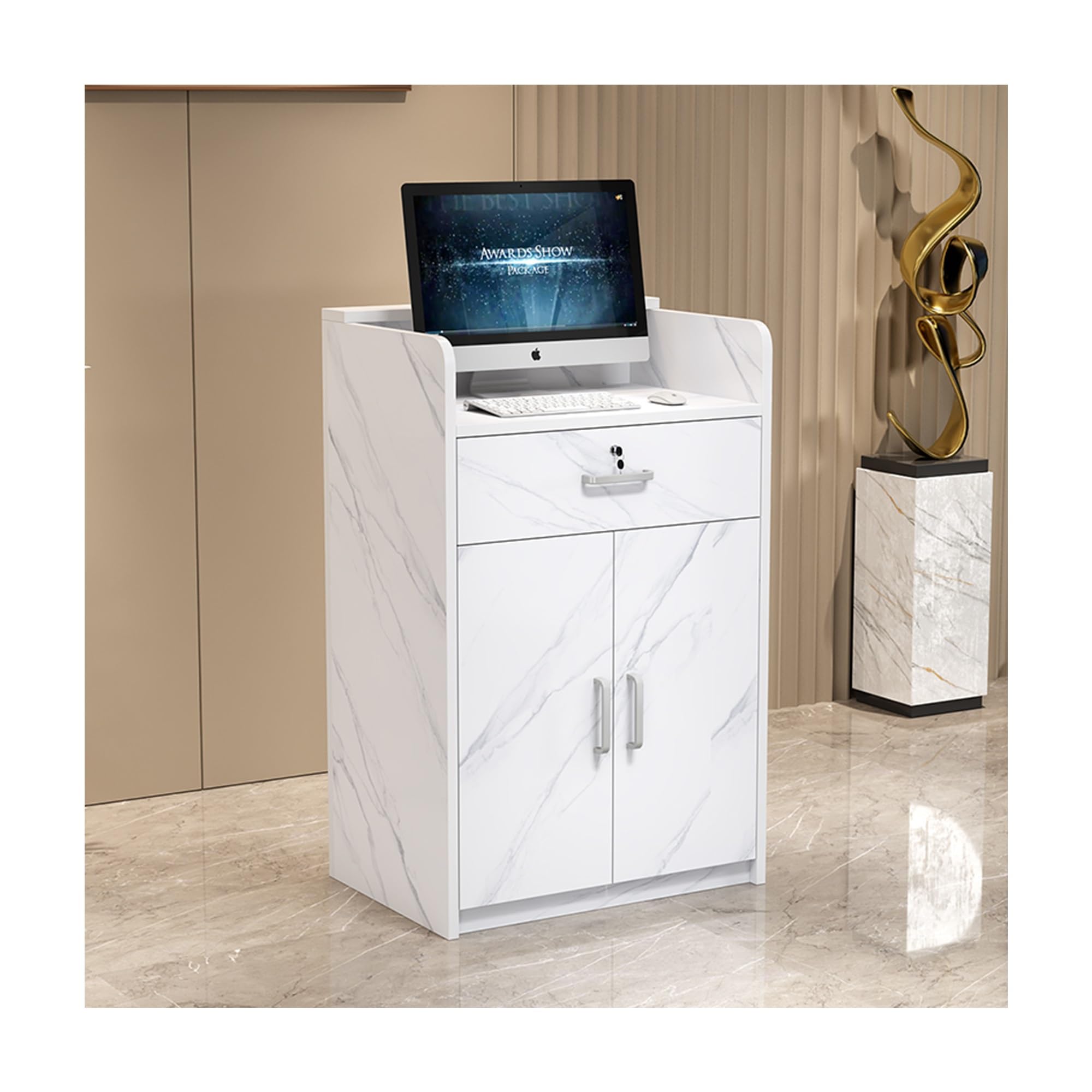 Comptoir de réception moderne blanc pour caisse de salon et boutique