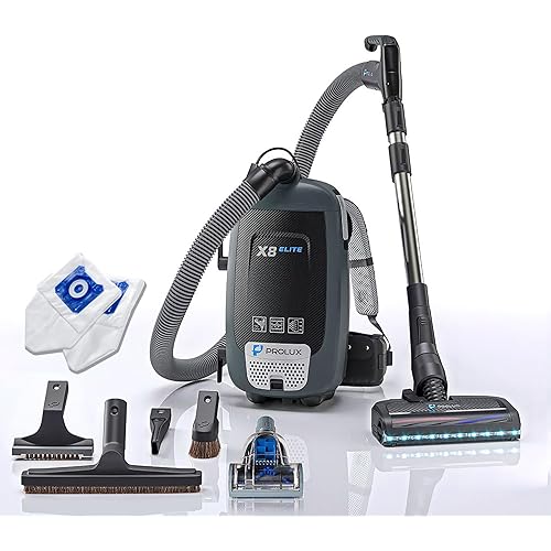 Prolux X8 Elite Canister Backpack Vacuum, HEPA Filtration, Tools for Every Cleaning Task on Any Surface, Illuminating LED Lights, Adjustable Straps