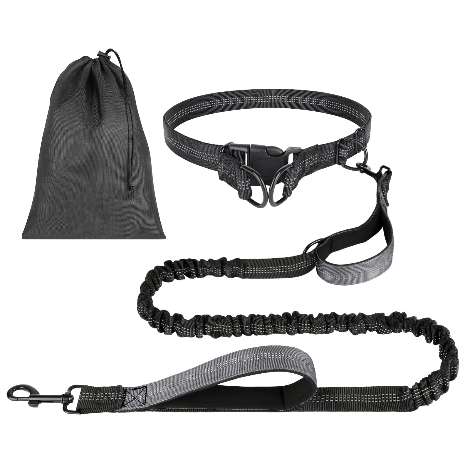 OFFCUP Guinzaglio Cani Mani Libere, Guinzaglio Da Jogging, Prolunga Elastica Con Borsa Portaoggetti per Addestramento, Camminata, Jogging E Corsa Con Cani (Grigio, Per 1 Cane)