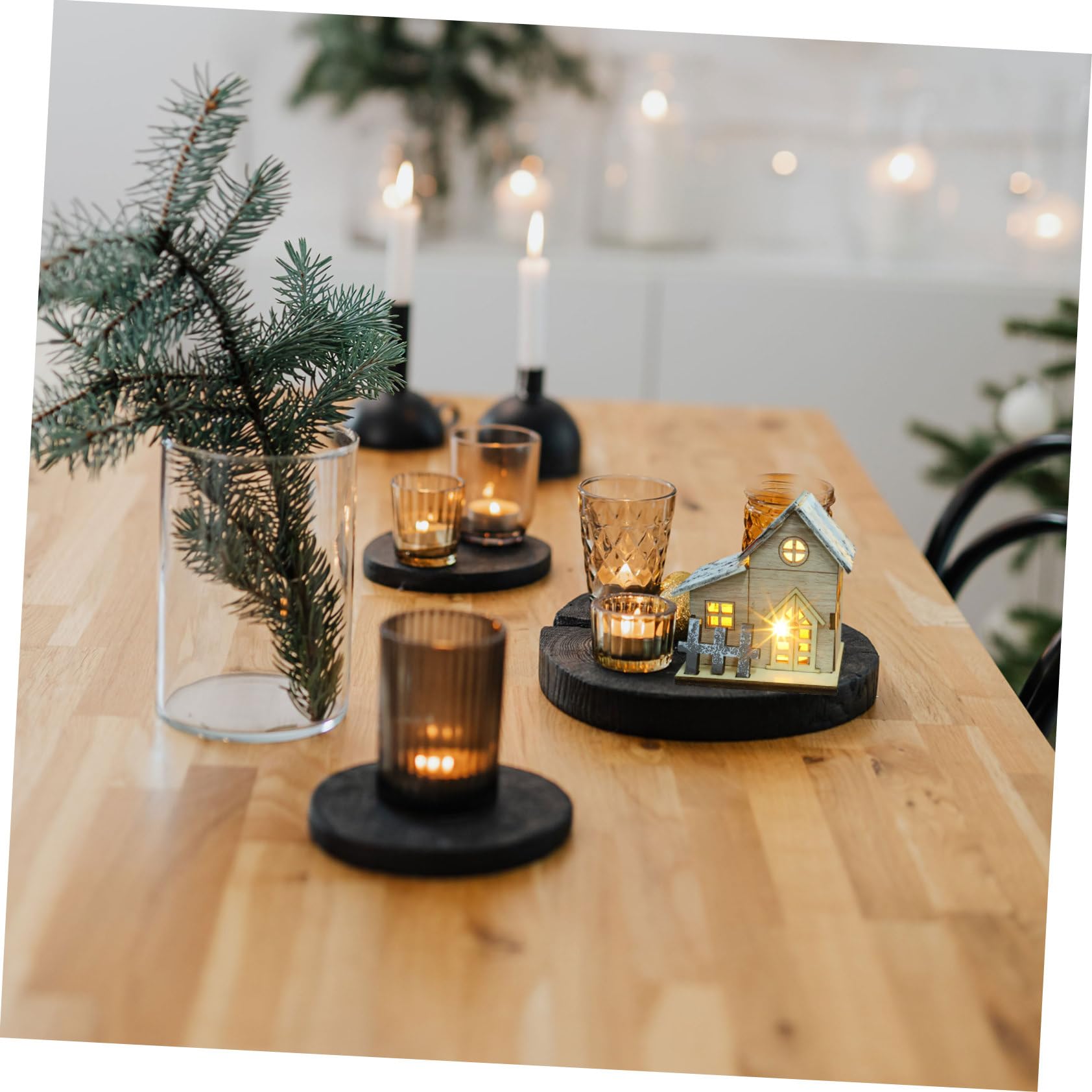 Cabilock 3 Set Luci Natalizie in Legno Decorazioni Natalizie per Striscioni Case del Villaggio di Natale Addobbi Natalizi per Ufficio Decorazioni Natalizie per Ufficio di Legno 2 Pezzi * 3