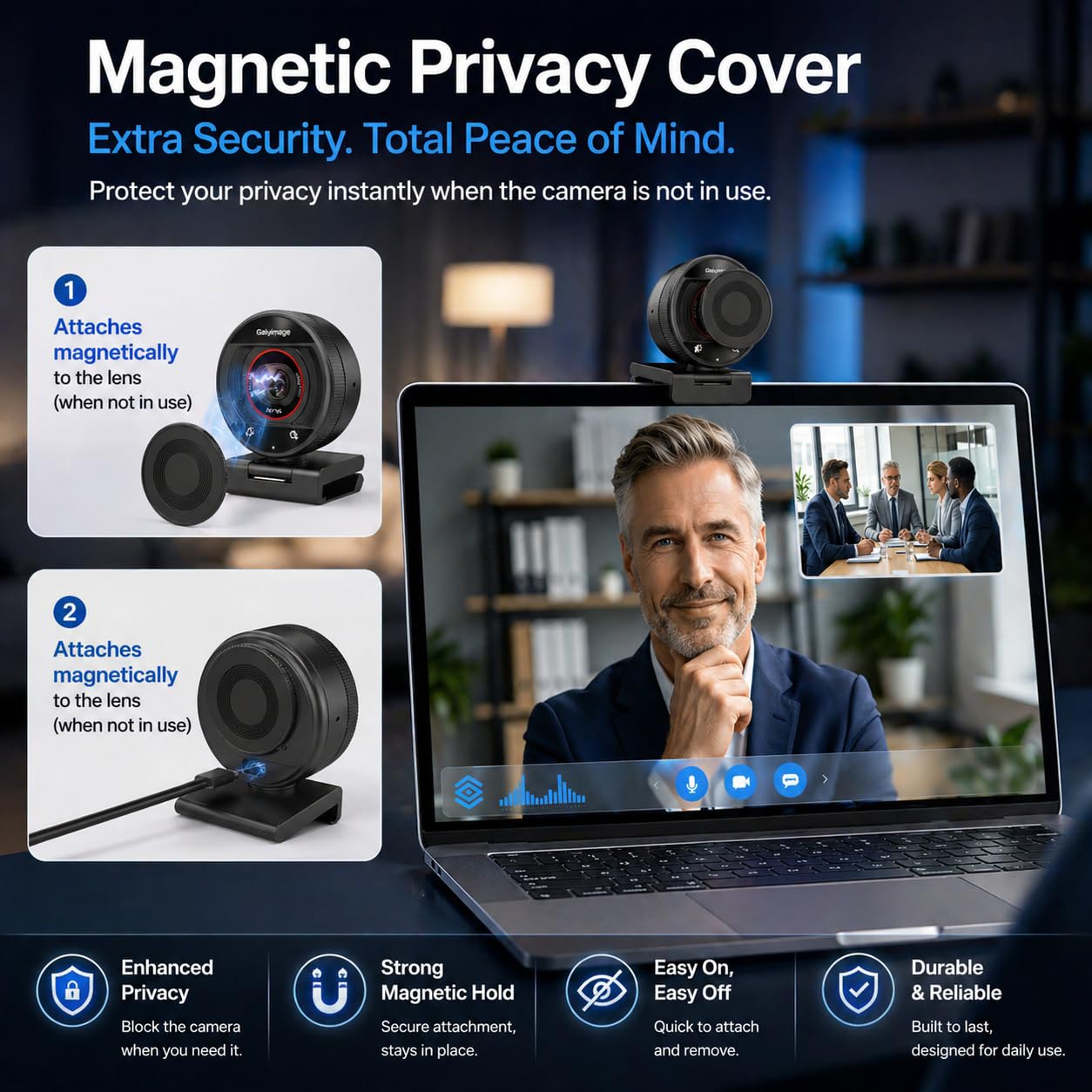 Webcam per PC 4K, messa a fuoco automatica PDAF, 1080p a 60fps, doppio microfono con cancellazione del rumore, zoom digitale 8X FOV 73°, copertura della privacy, telecamera Web plug&play per