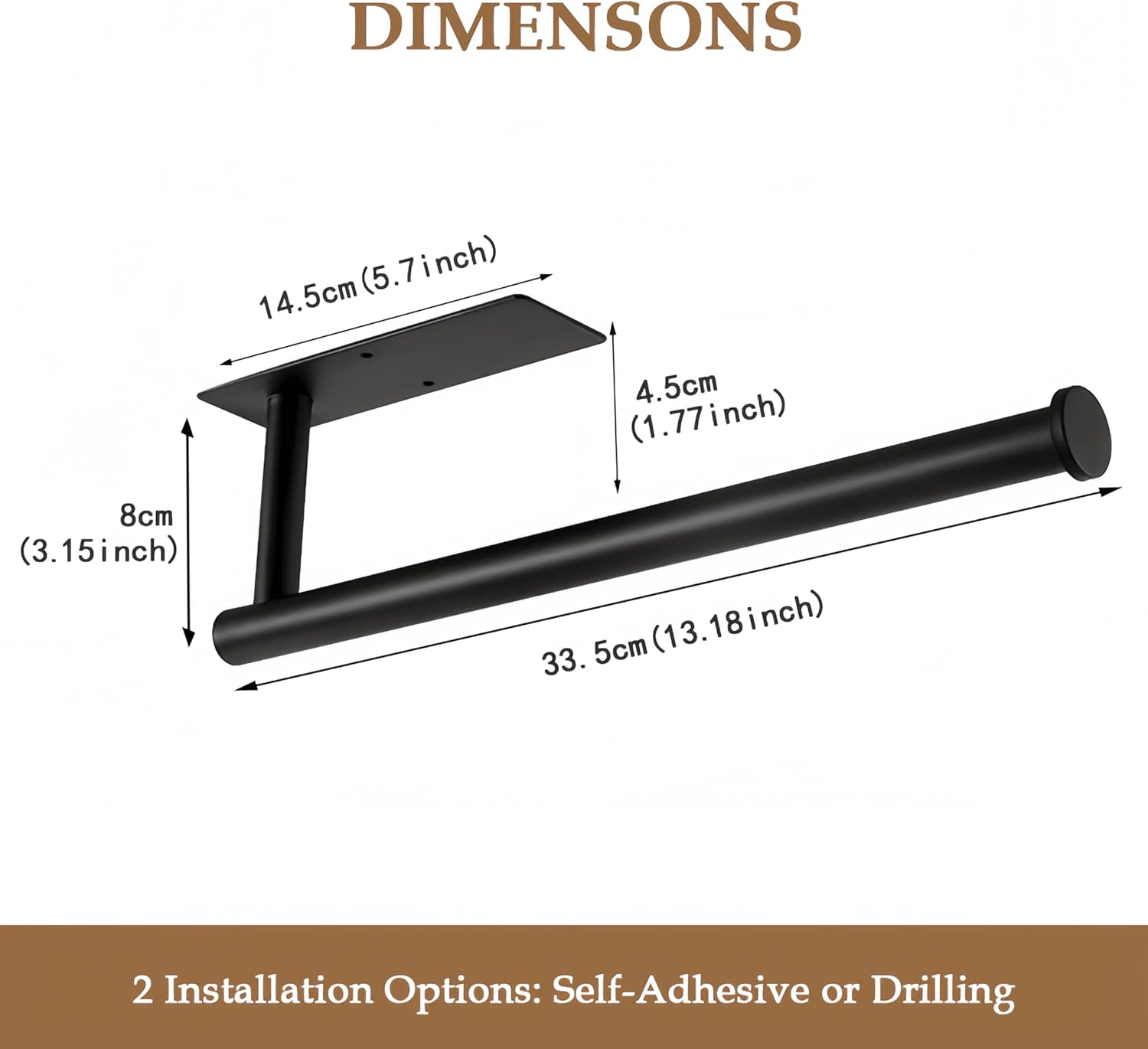 SEIDO Under the Cabinet Paper Towel Holder, SUS 304 Stainless Steel Kitchen Roll Holder, Matte Black Paper Towel Holder Wall Mount with Adhesive or Screws, Paper Towel Hanger for Kitchen, Bathroom image 5