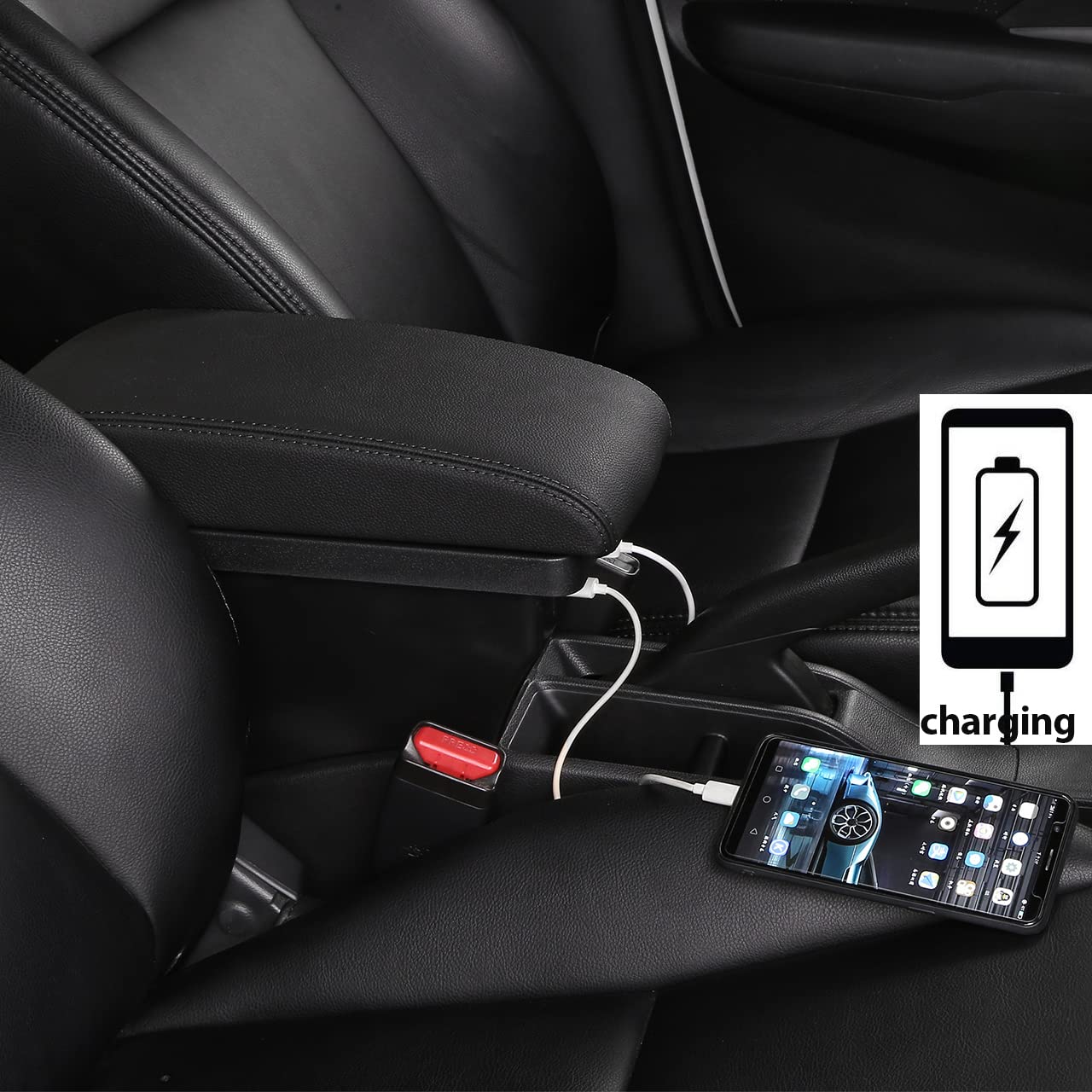 Auto Centrale Bracciolo Compatible with Smart 453 Fortwo Forfour 2015–2019 Braccioli Poggiabraccio Vano Portaoggetti Nero Doppio Spazio di Archiviazione con Portabevande