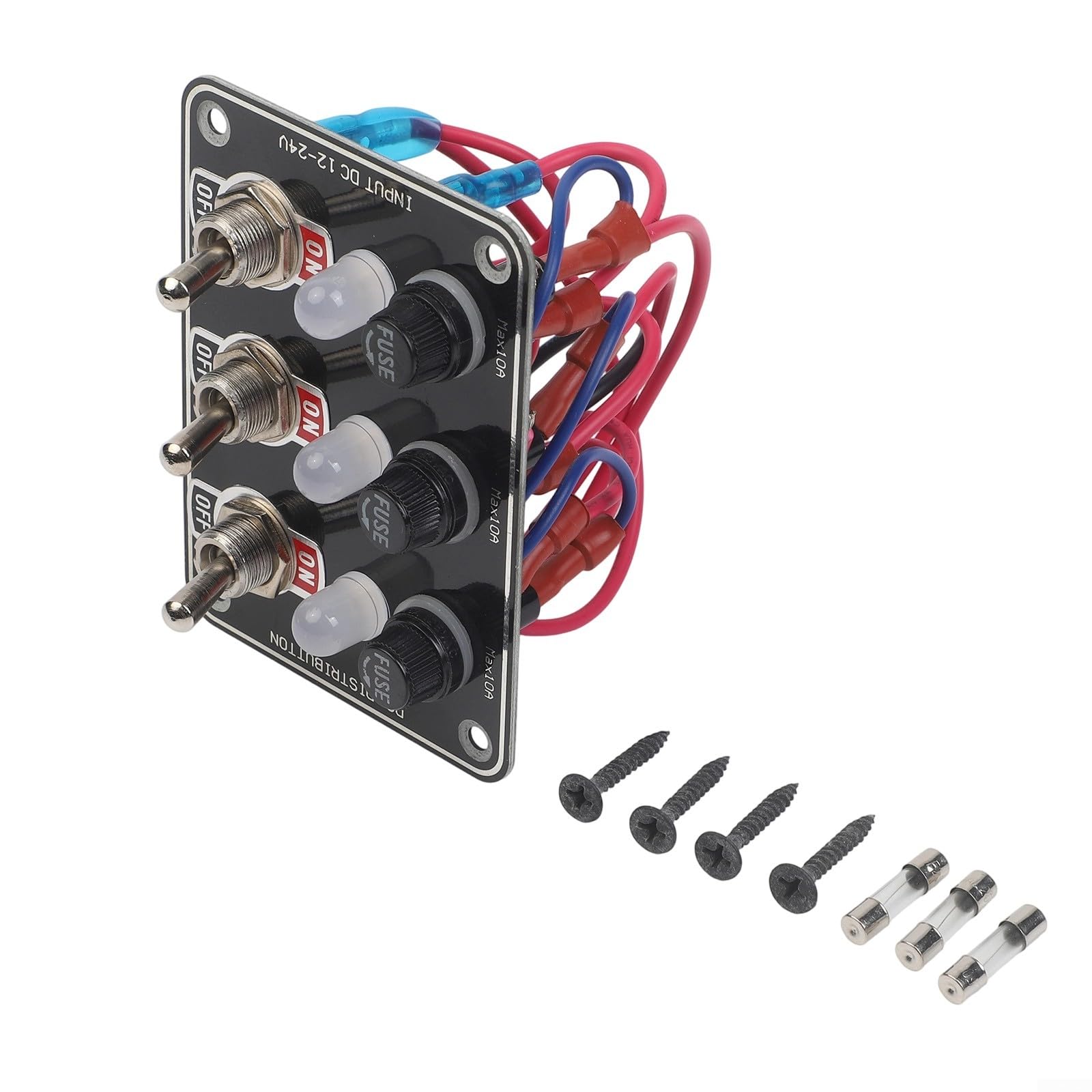 Pannello interruttori a bilanciere in metallo a 3 bande con scatola fusibili interruttore a LED per applicazioni marine e auto, impermeabile IP66 per sistemi di controllo elettrico da 12 V 24 V CC